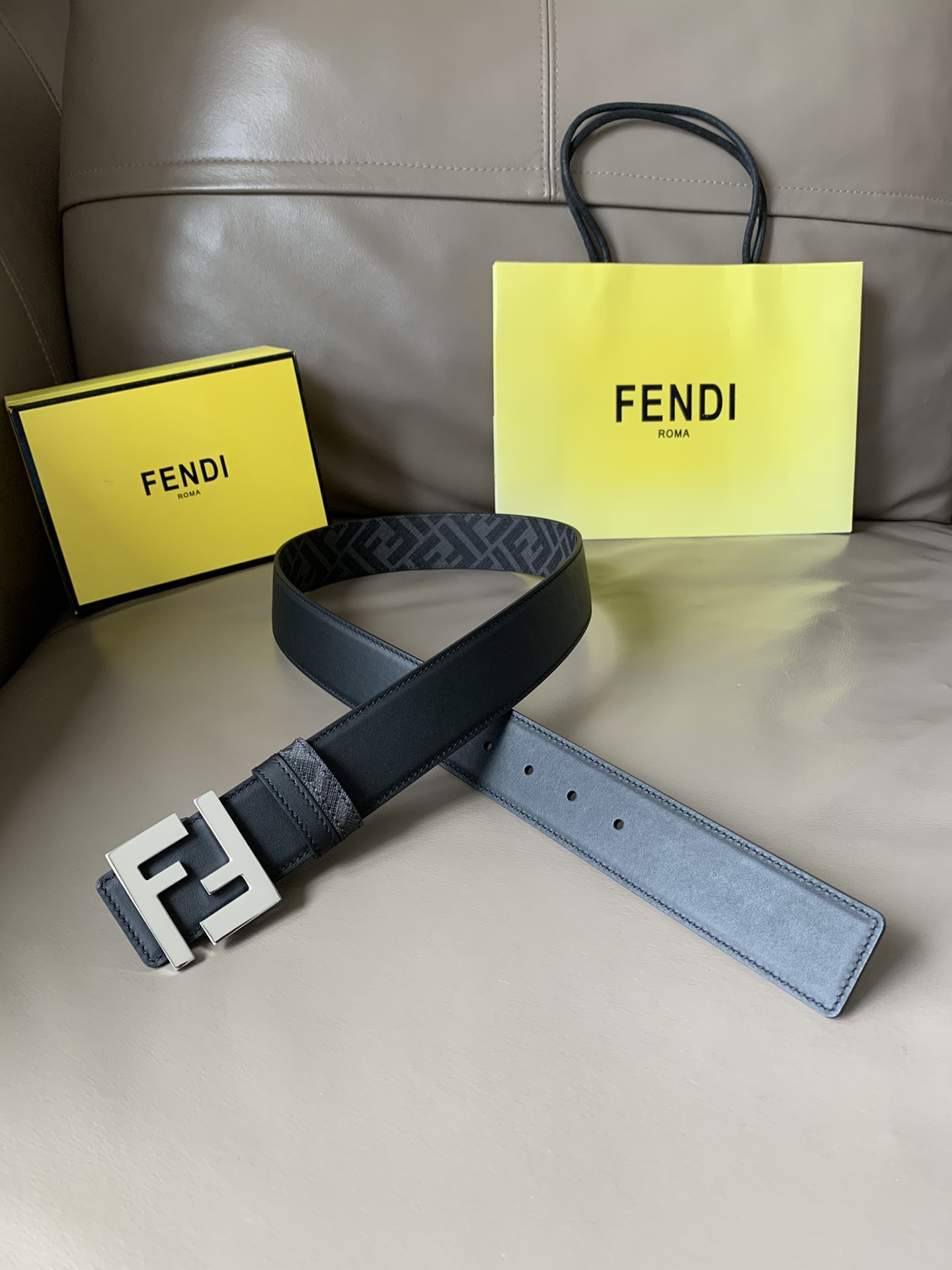 Fendi Male Leather Belt Cow Leather Brown M