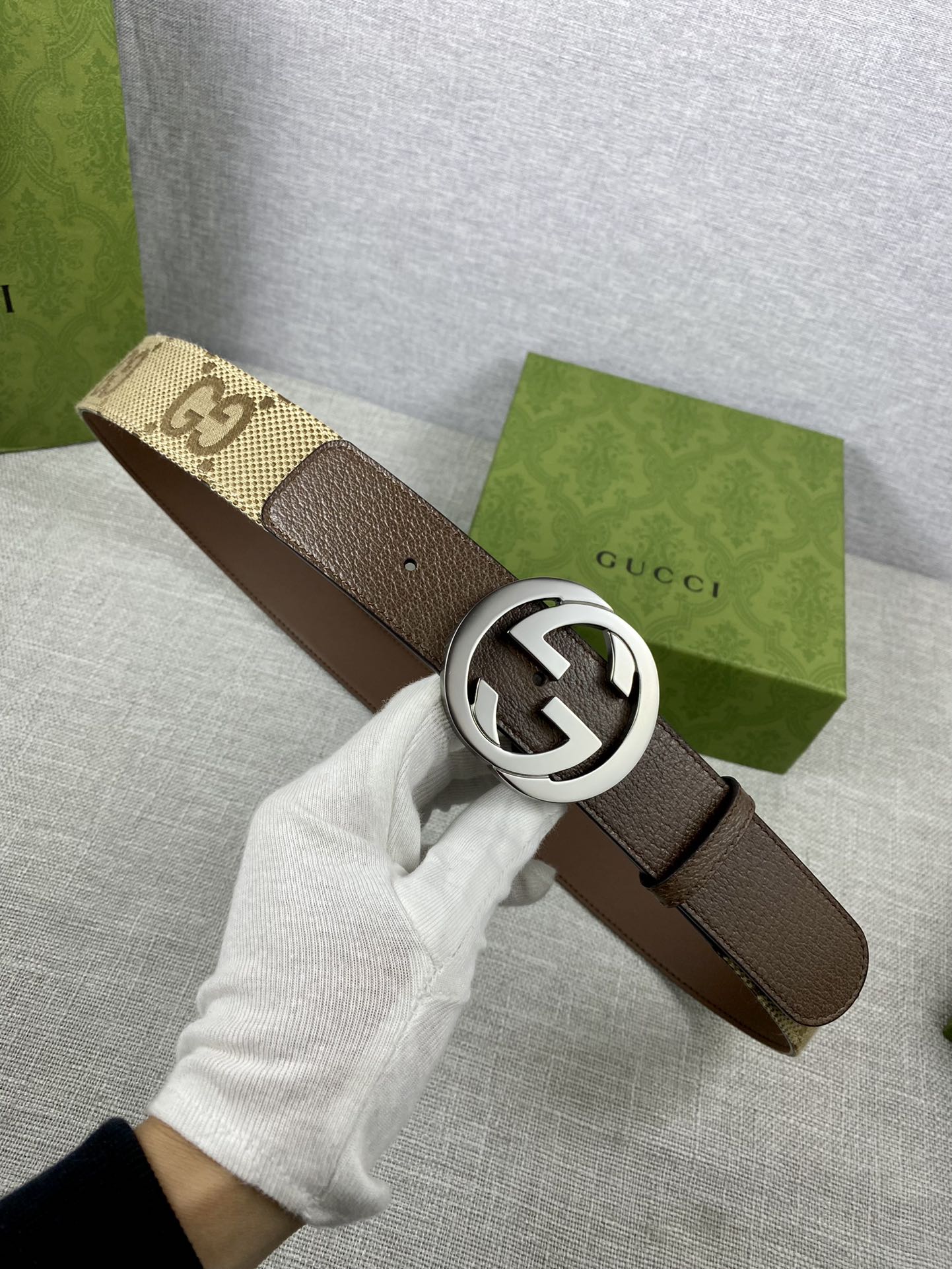 Gucci Male Basic Belt Canvas Gold Wide Width M