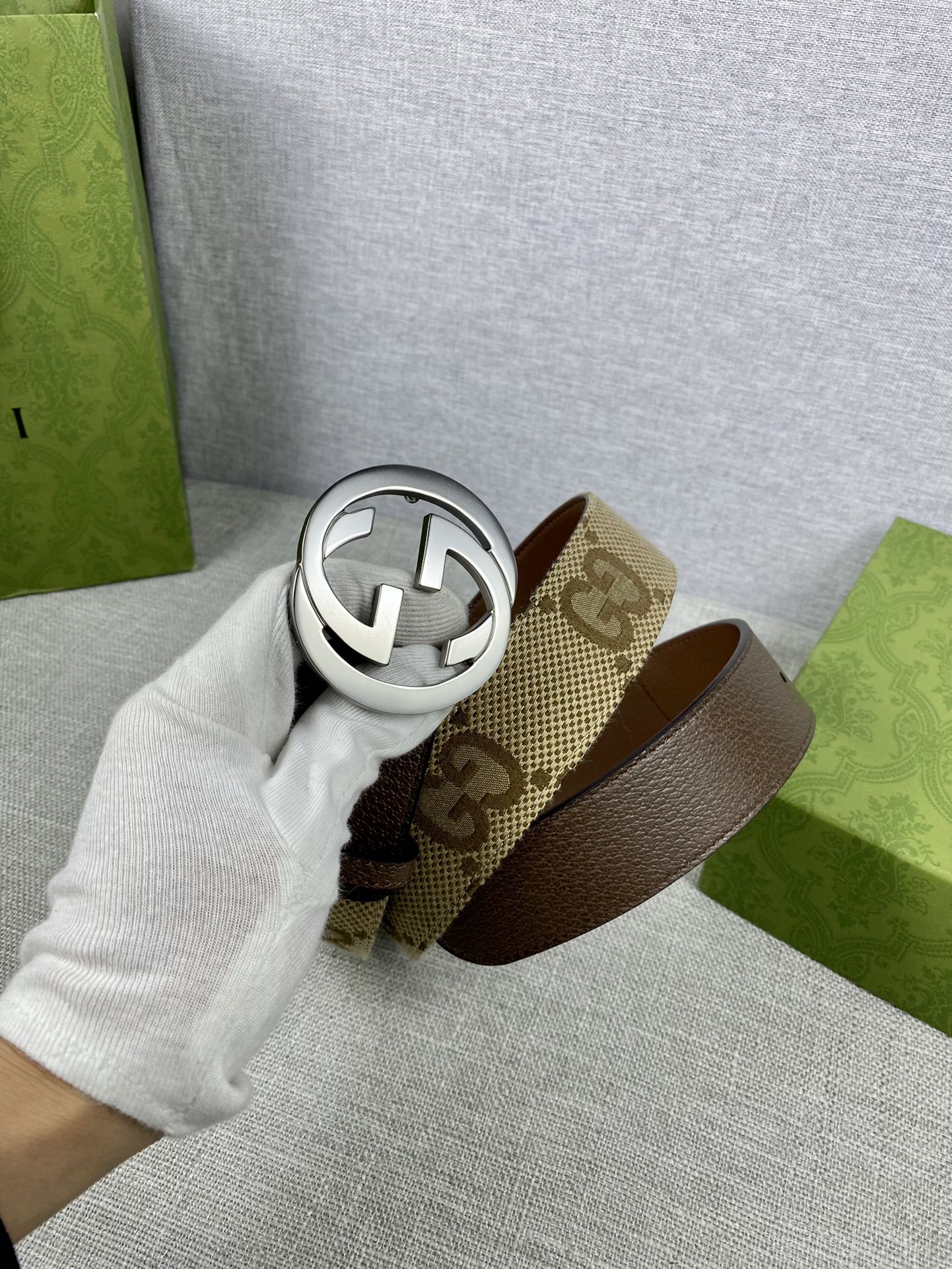 Gucci Male Basic Belt Canvas Gold Wide Width M