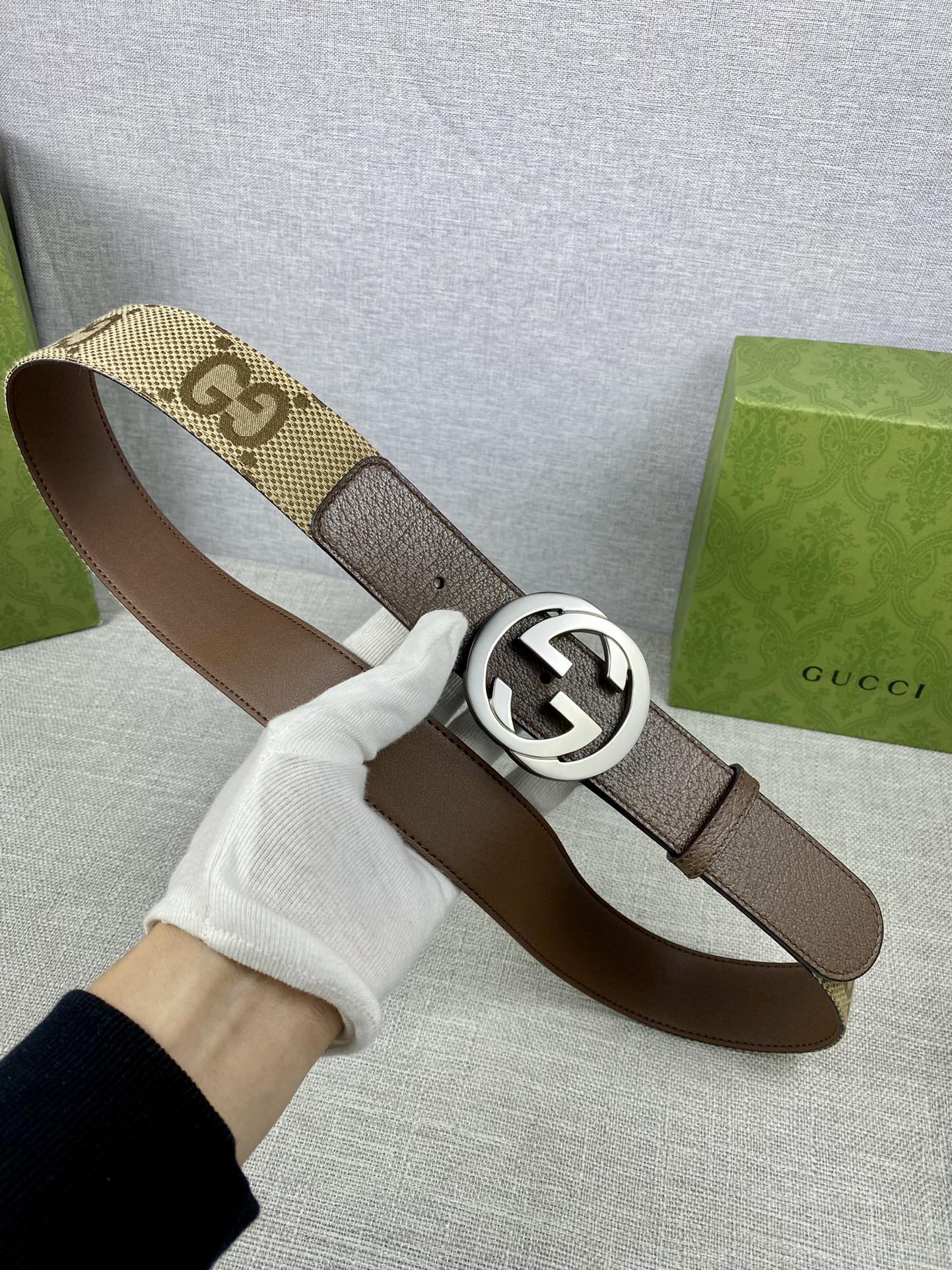 Gucci Male Basic Belt Canvas Gold Wide Width M