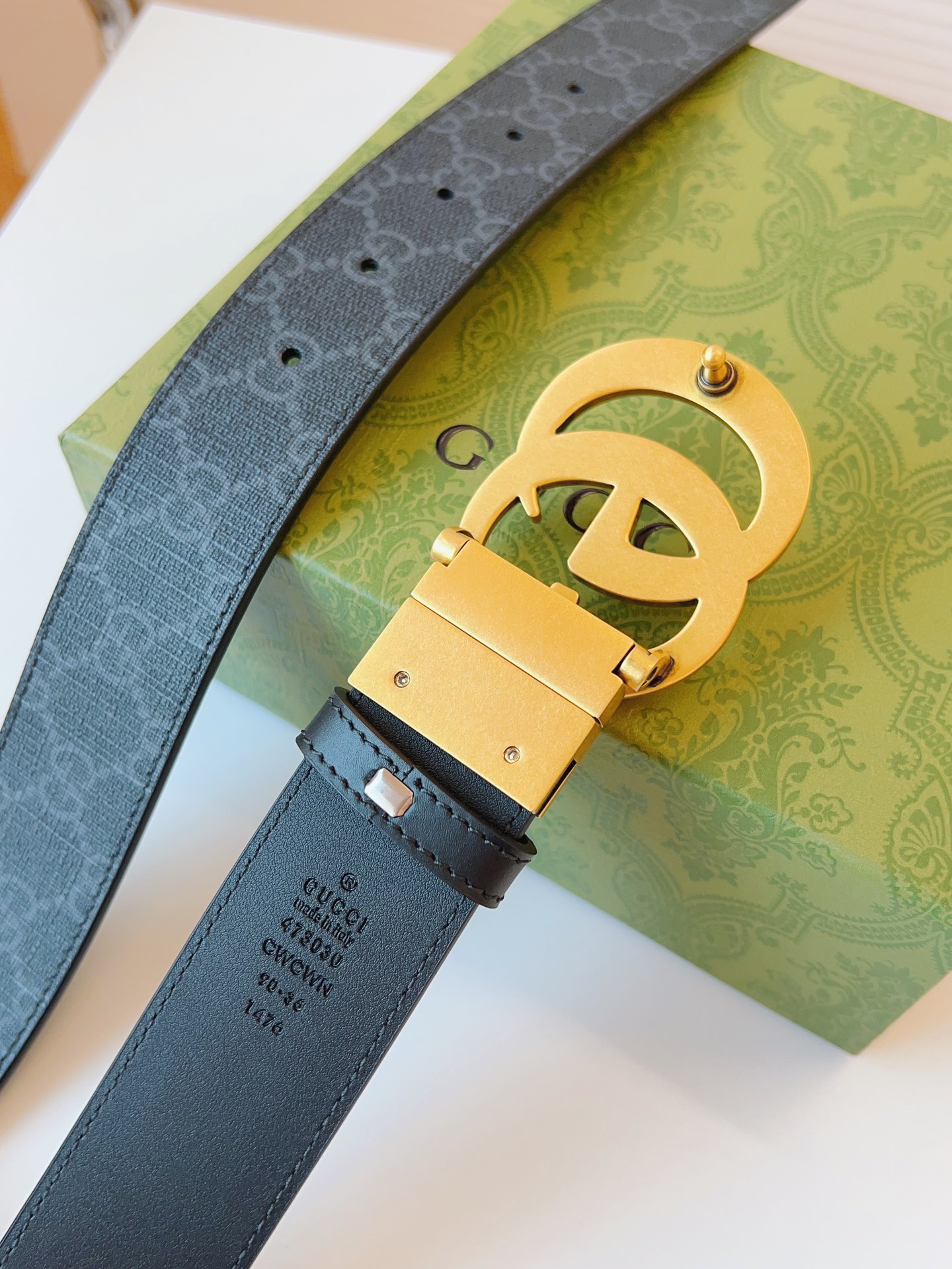 Gucci Leather Belt Canvas Black 37mm-s-m