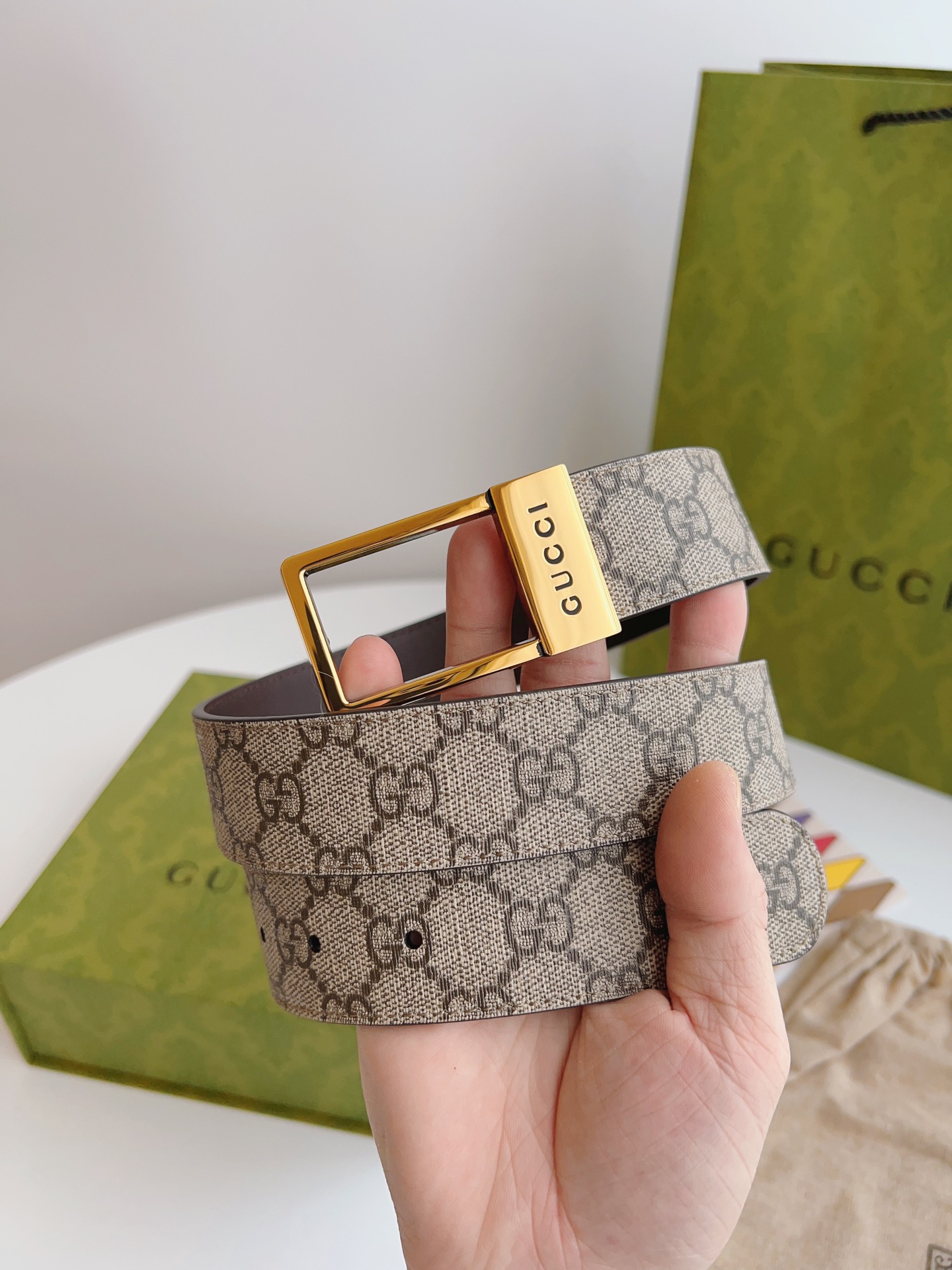 Gucci Basic Belt Canvas Beige S-m