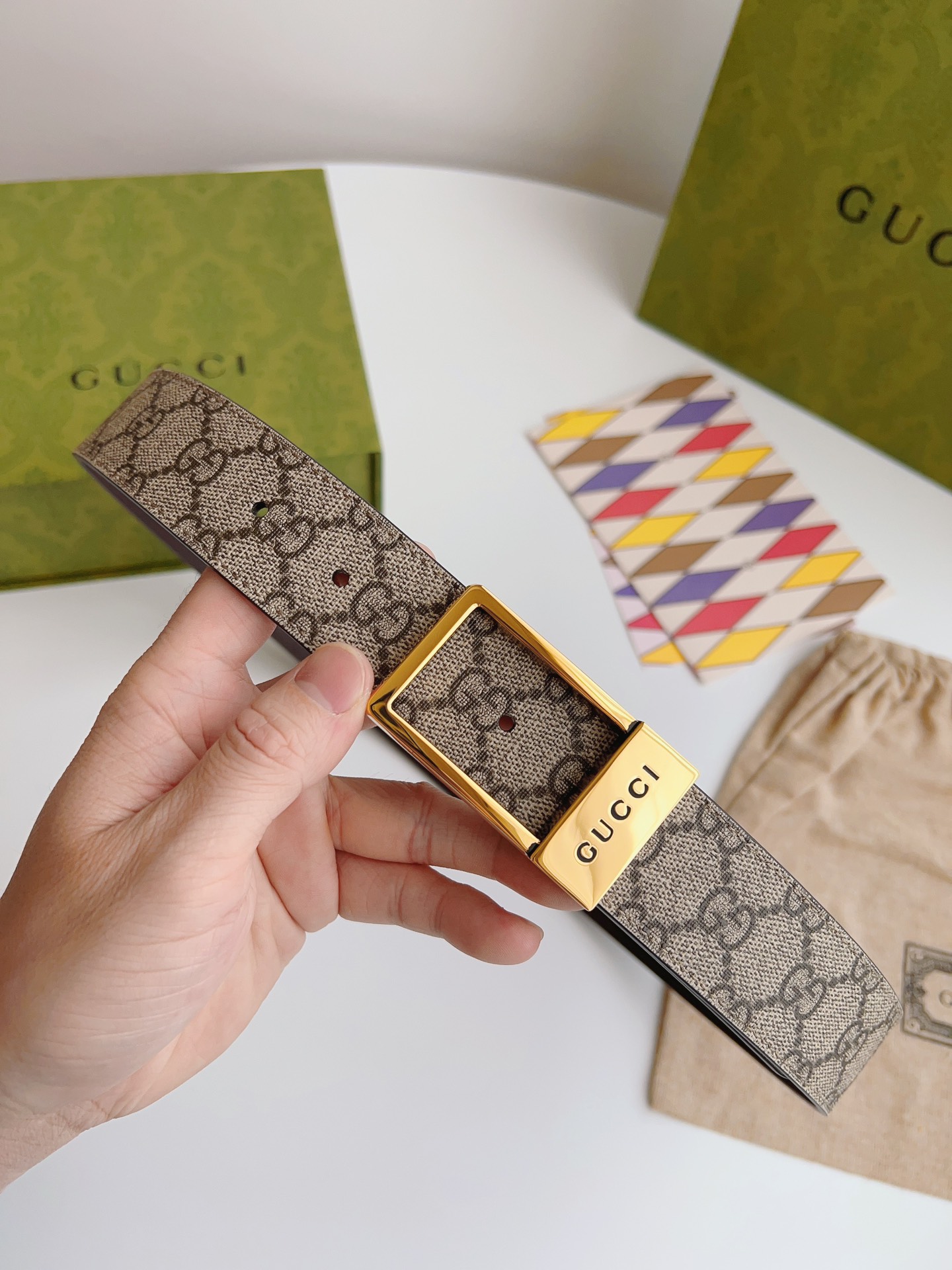 Gucci Basic Belt Canvas Beige S-m