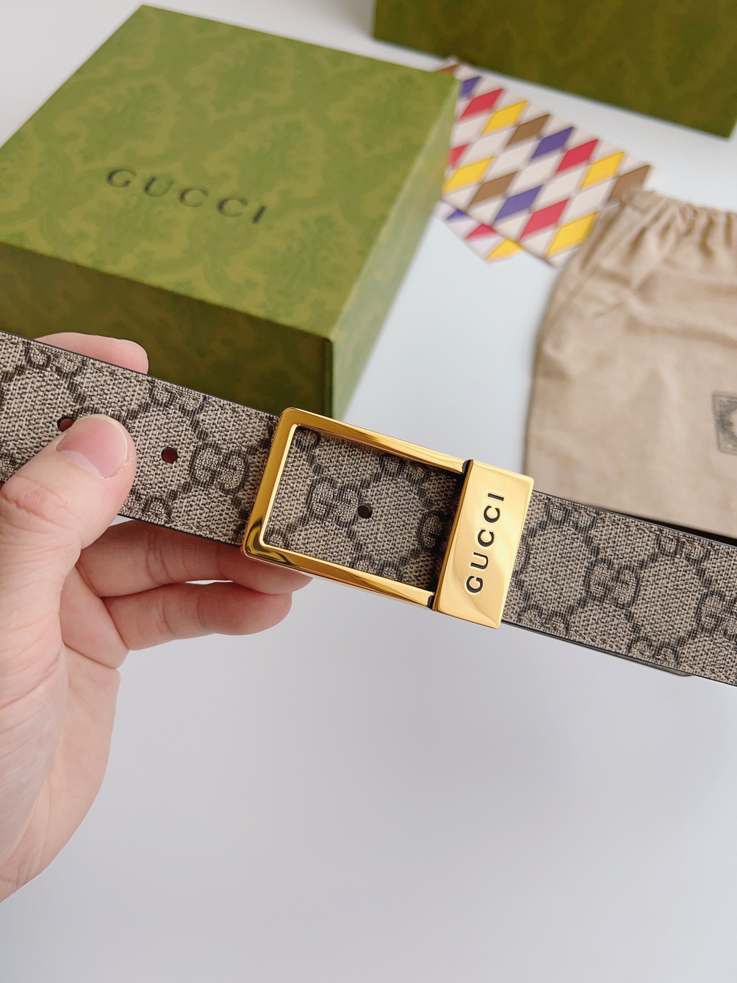 Gucci Basic Belt Canvas Beige S-m
