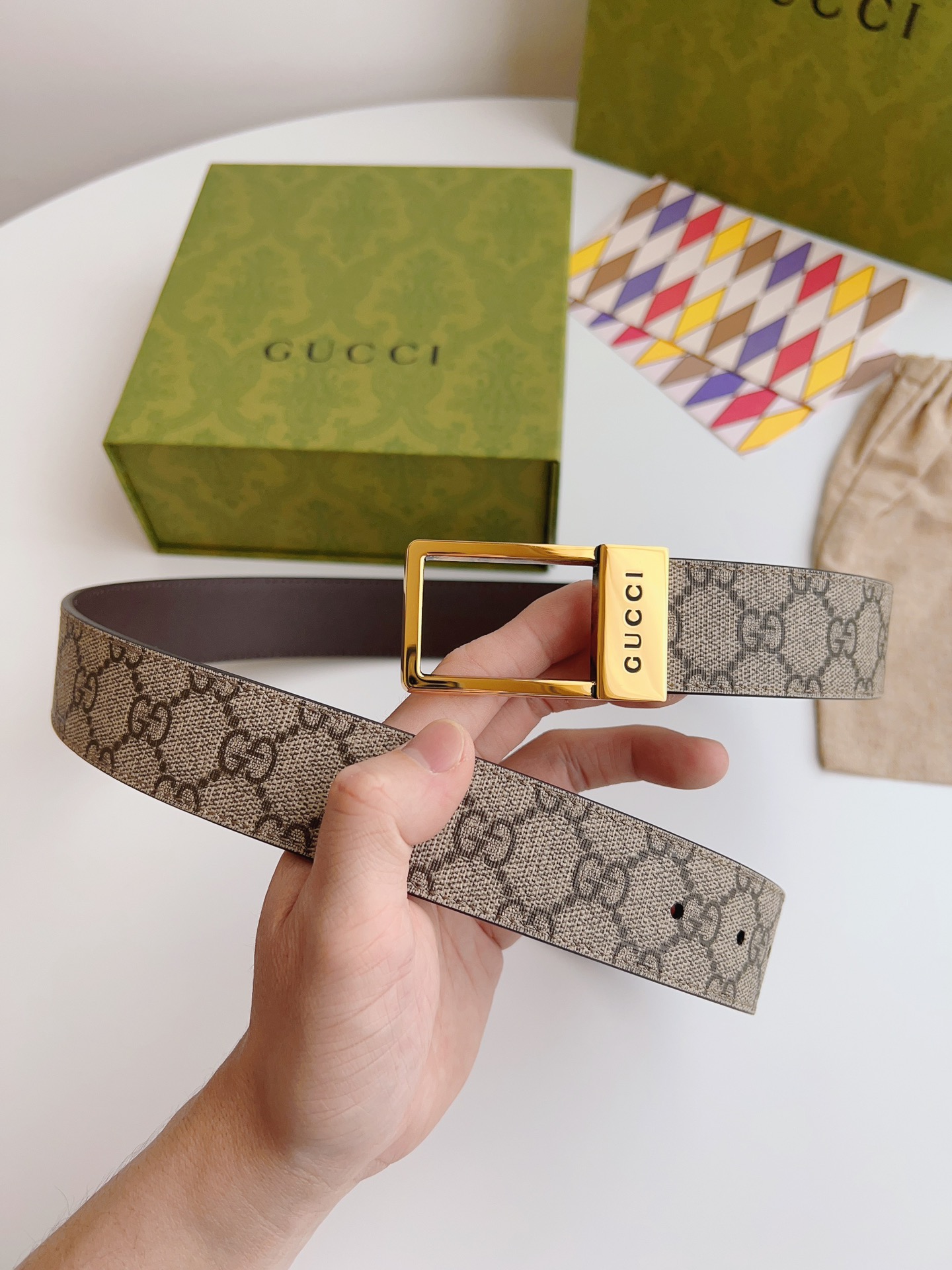 Gucci Basic Belt Canvas Beige S-m