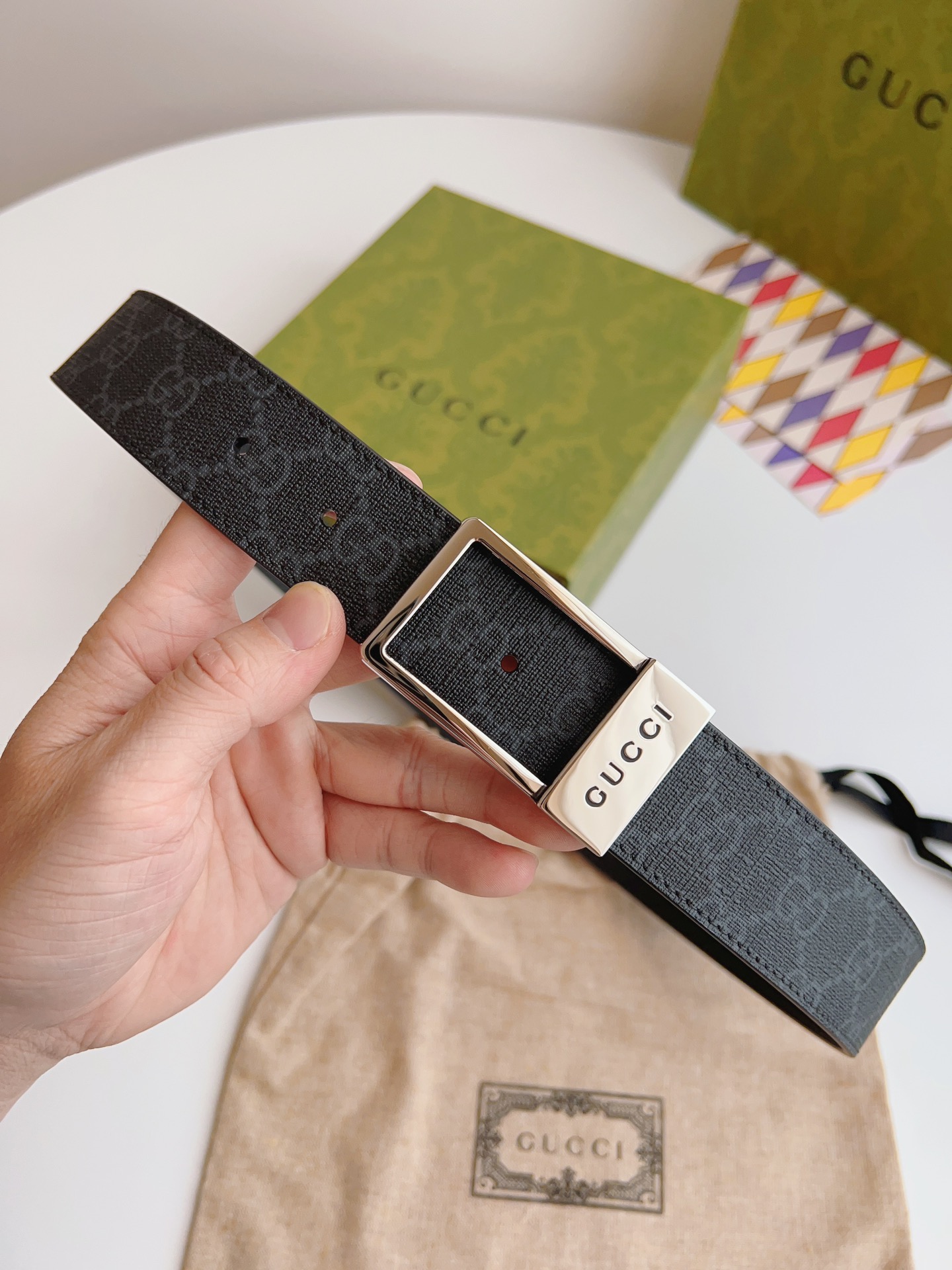 Gucci Basic Belt Canvas Beige S-m