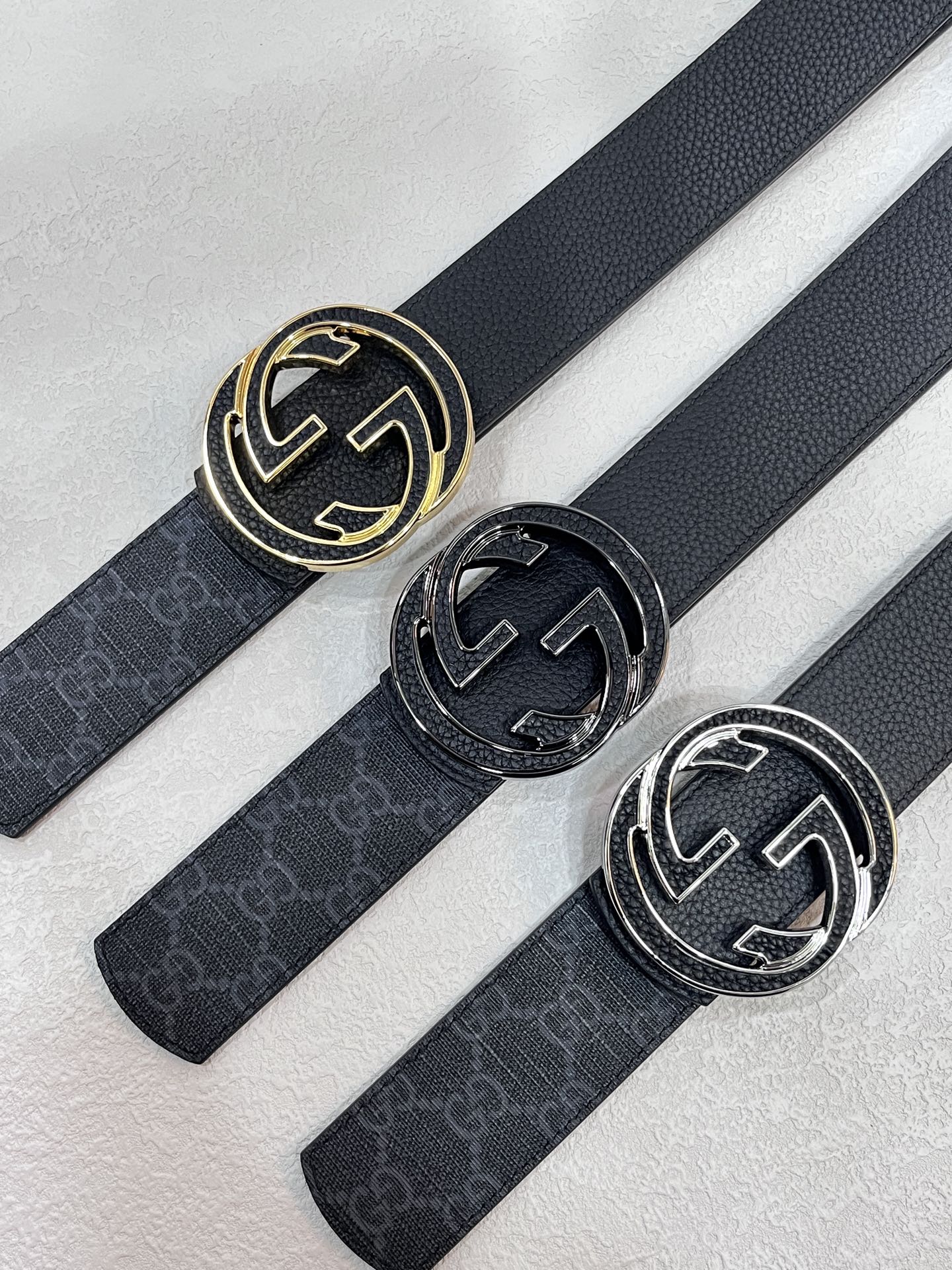 Gucci Canvas Belt Cow Leather Black S-m