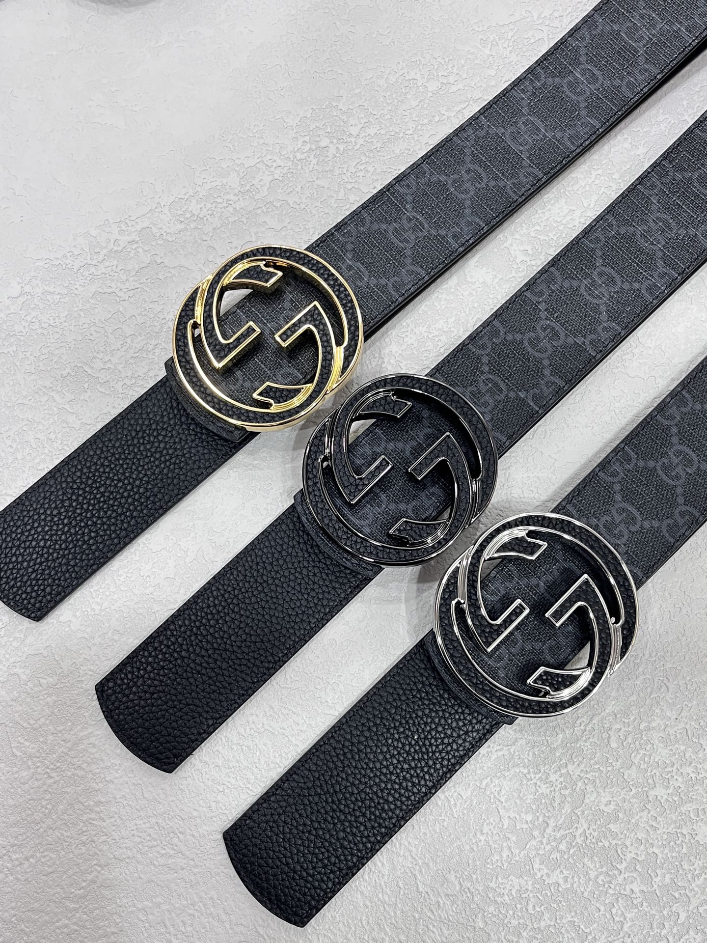 Gucci Canvas Belt Cow Leather Black S-m