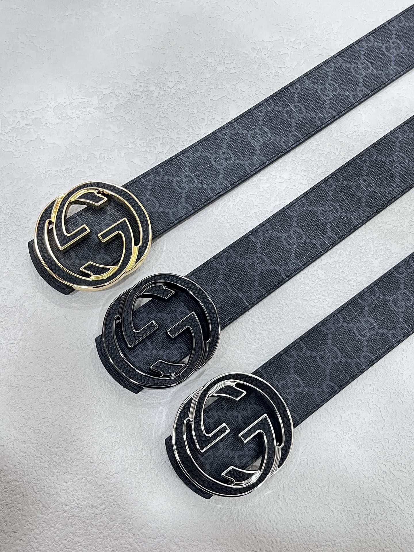 Gucci Canvas Belt Cow Leather Black S-m