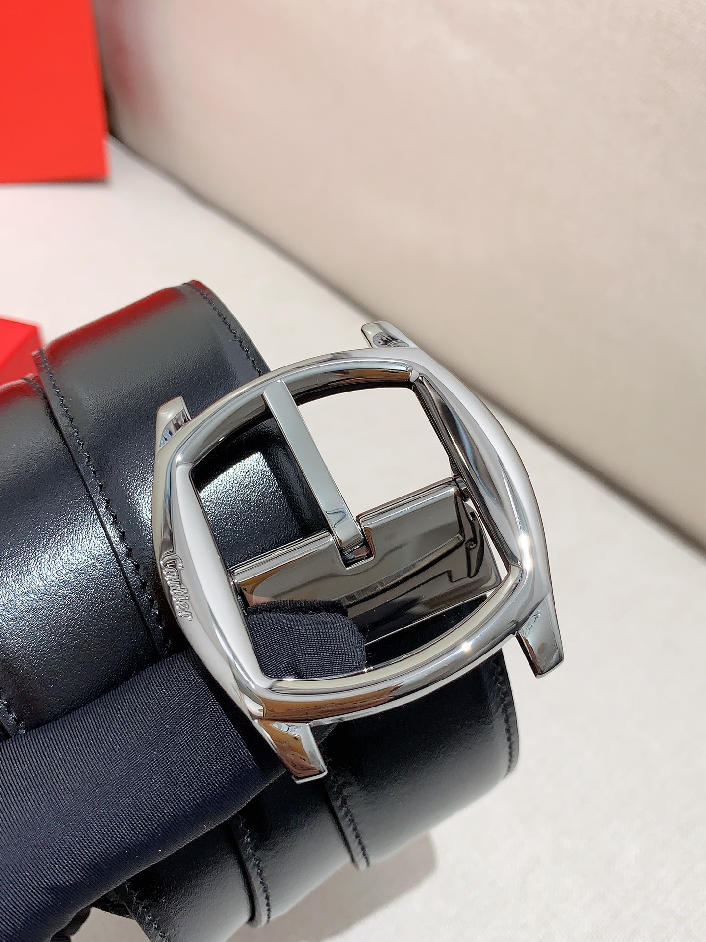 Cartier Leather Belt Cow Leather Black Adjustable