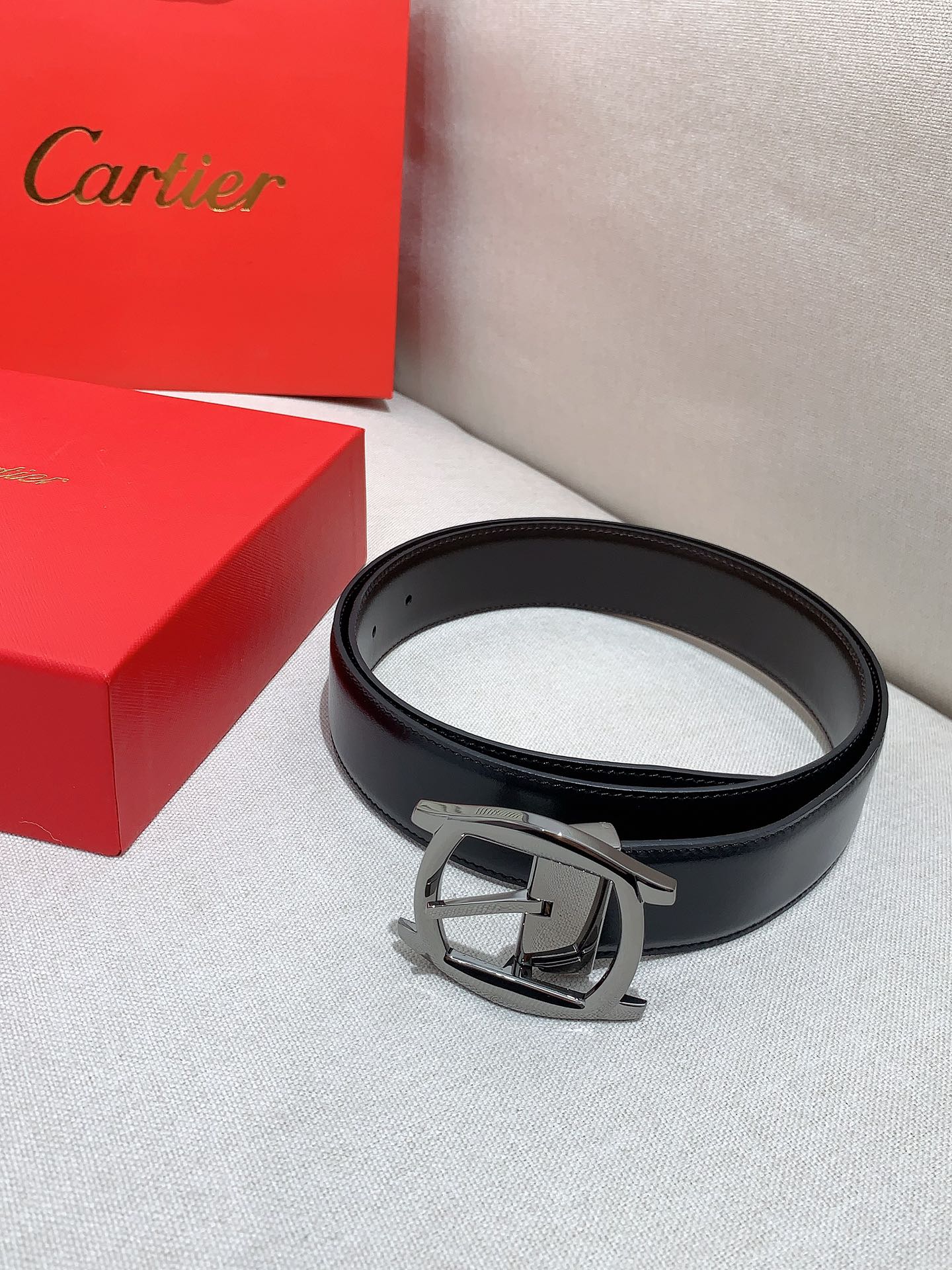 Cartier Leather Belt Cow Leather Black Adjustable