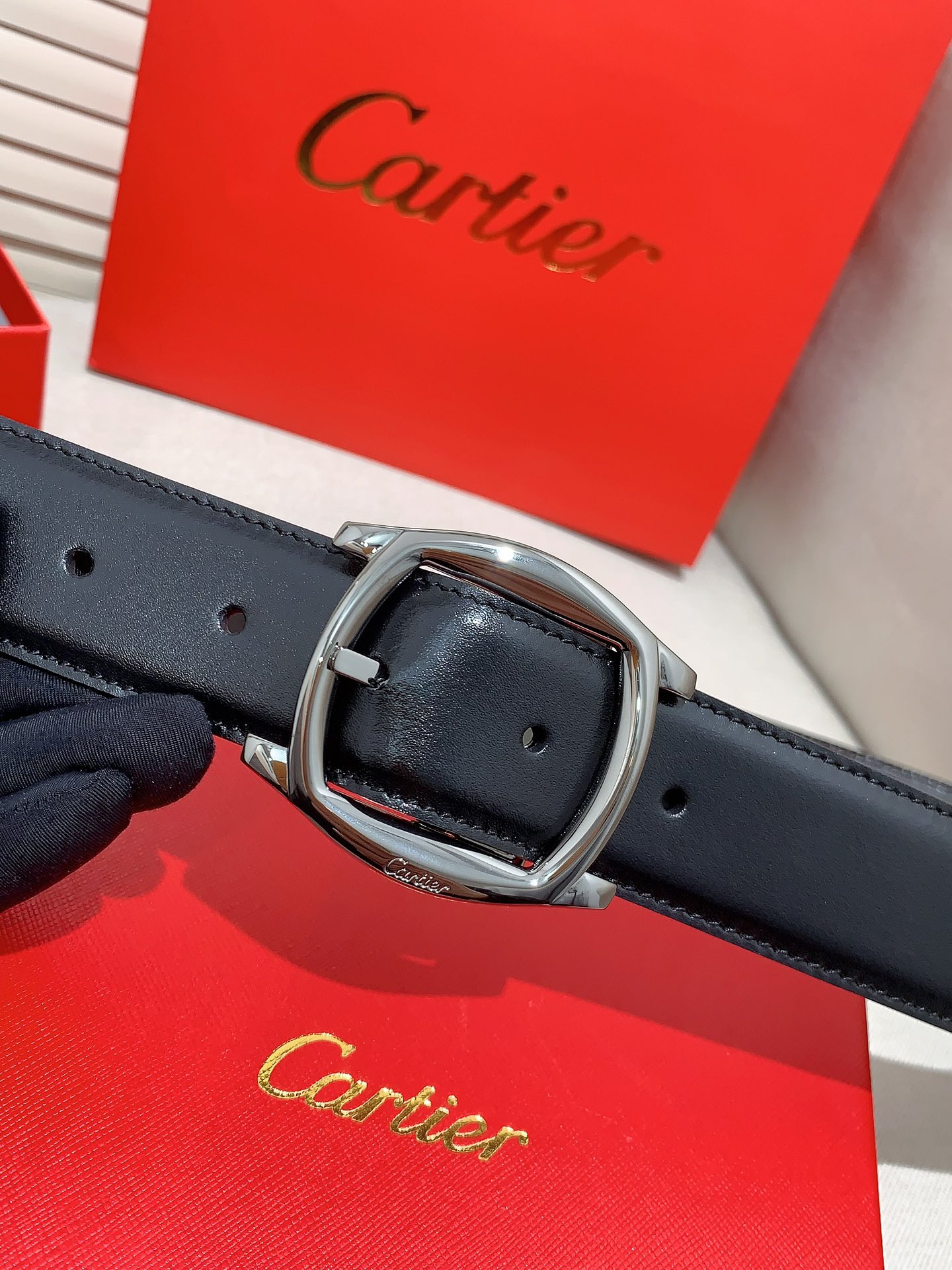Cartier Leather Belt Cow Leather Black Adjustable