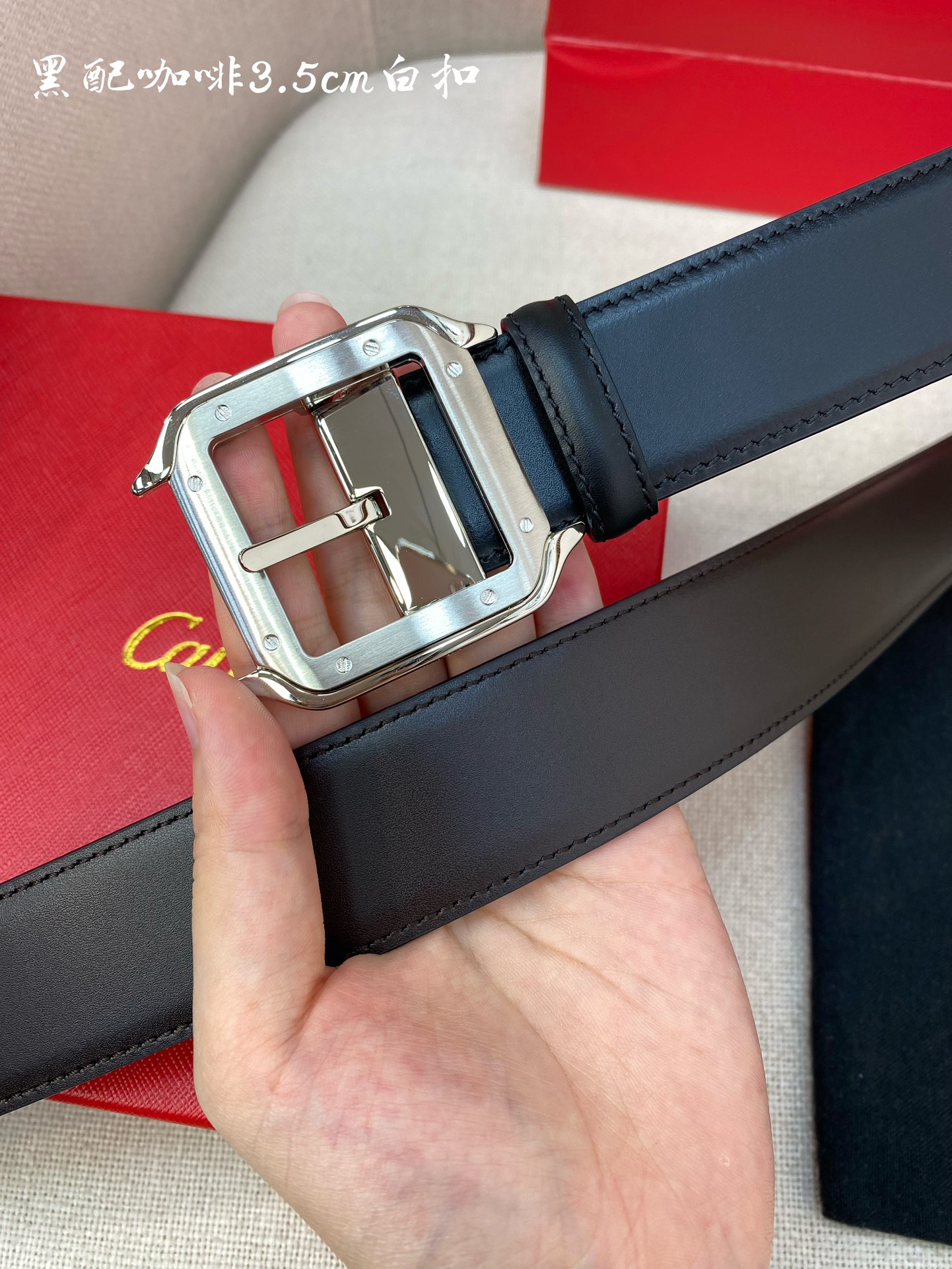 Cartier Leather Belt Cow Leather Black Adjustable