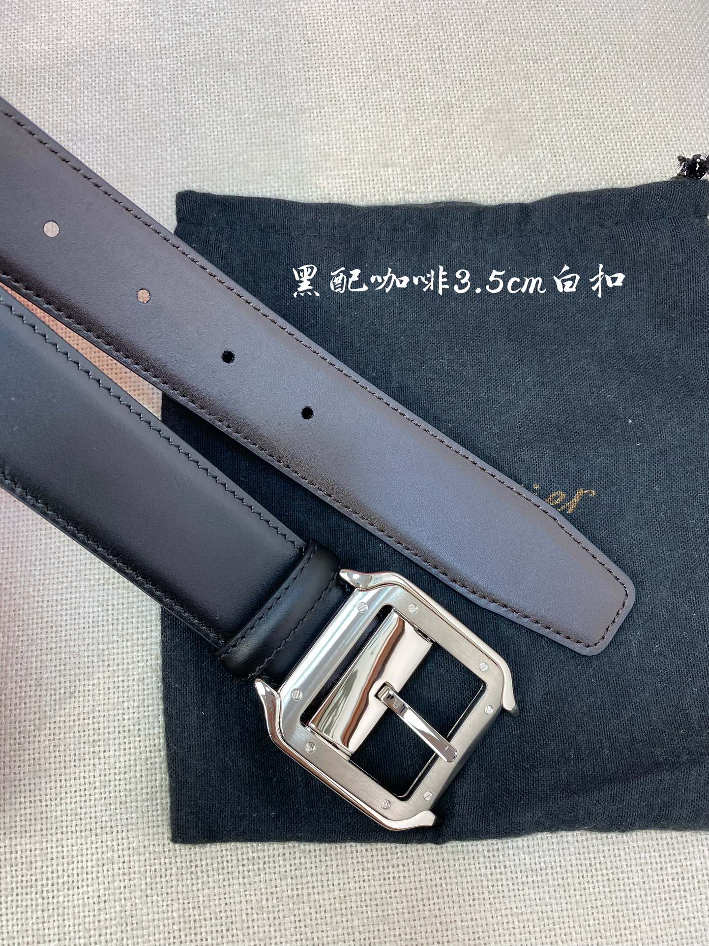 Cartier Leather Belt Cow Leather Black Adjustable
