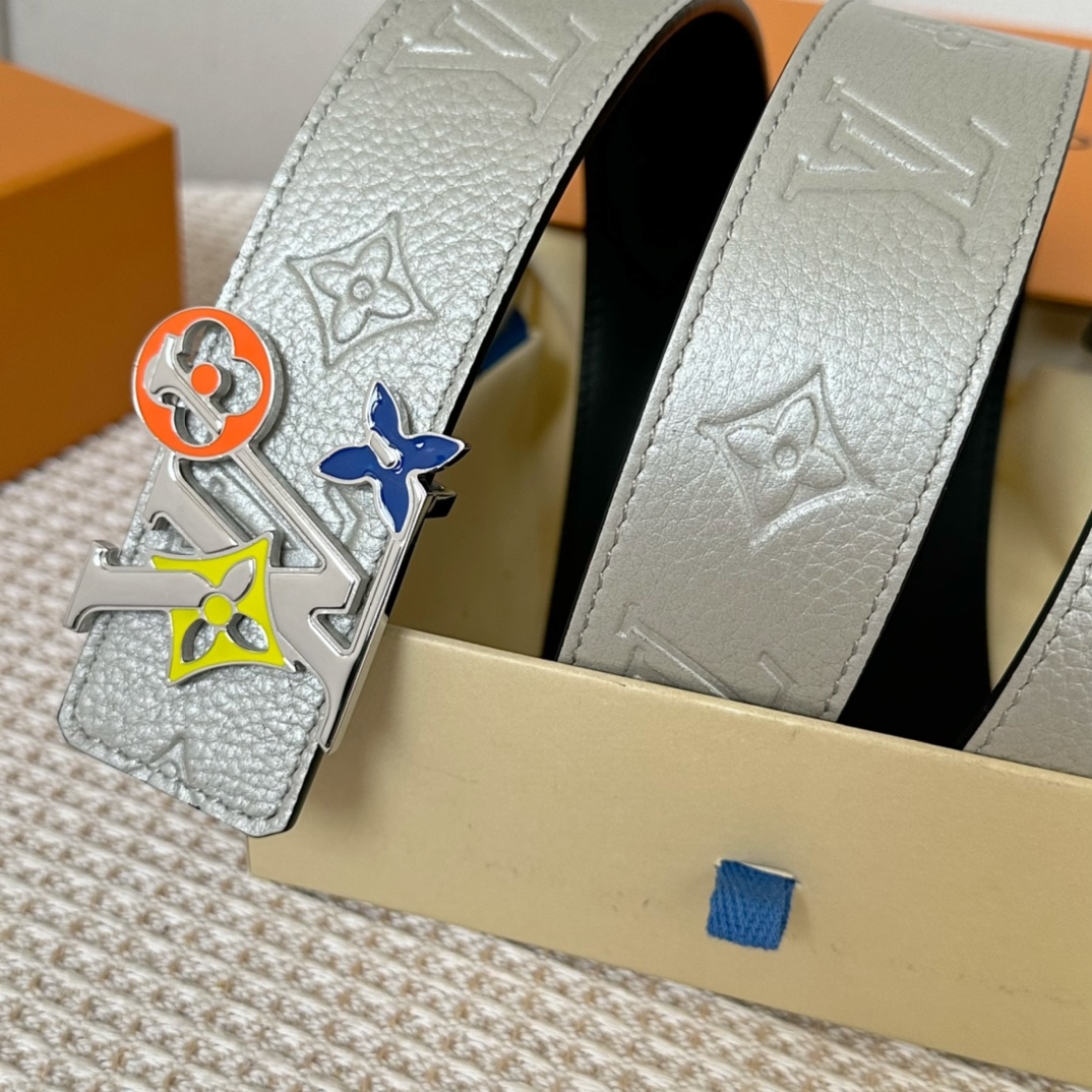 Louis Vuitton Male Basic Belt Cow Leather Black 40mm-s-l