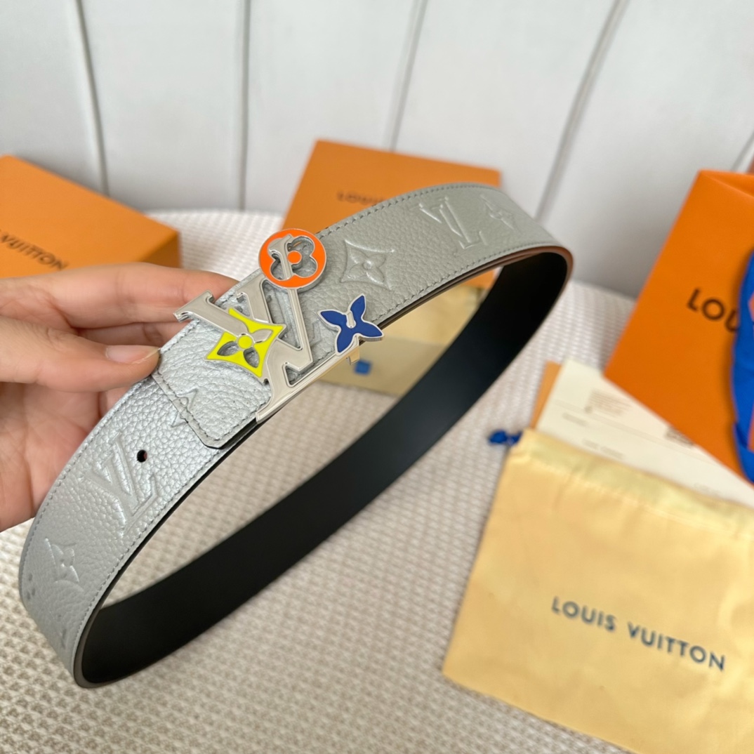 Louis Vuitton Male Basic Belt Cow Leather Black 40mm-s-l