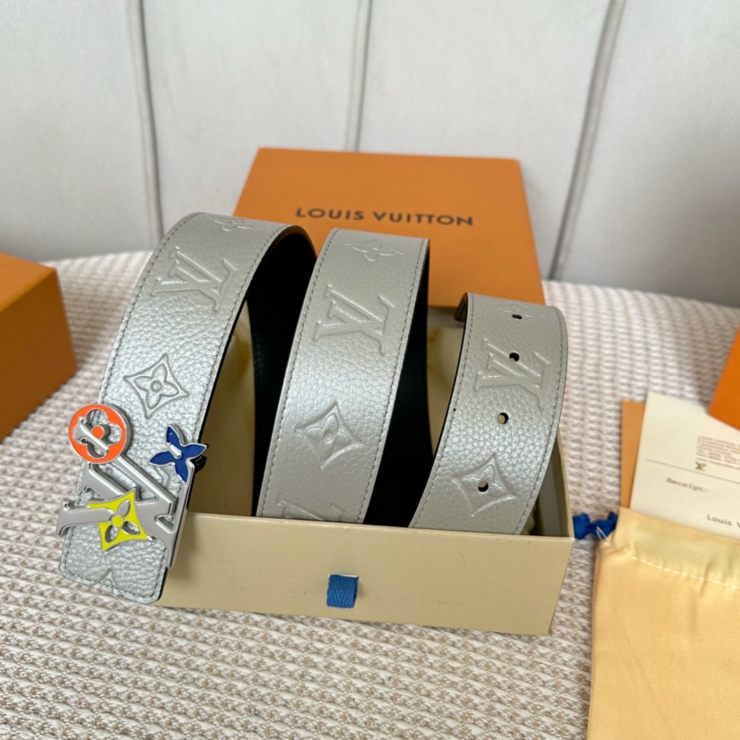 Louis Vuitton Male Basic Belt Cow Leather Black 40mm-s-l