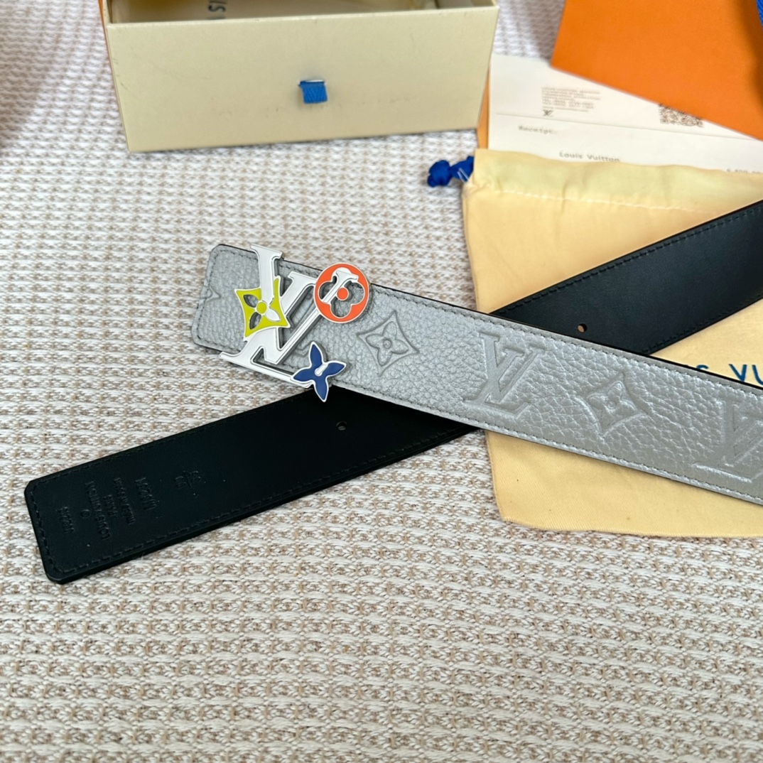 Louis Vuitton Male Basic Belt Cow Leather Black 40mm-s-l