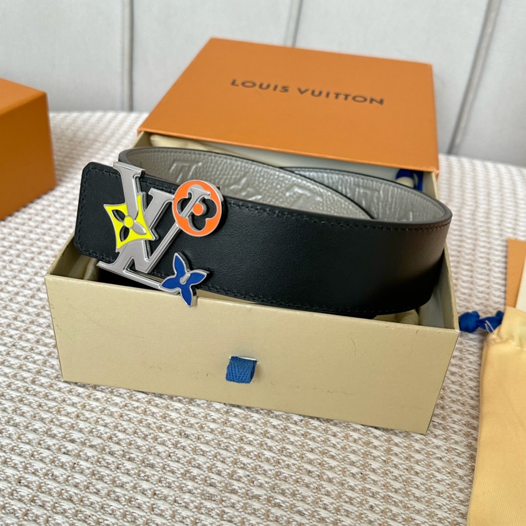 Louis Vuitton Male Basic Belt Cow Leather Black 40mm-s-l