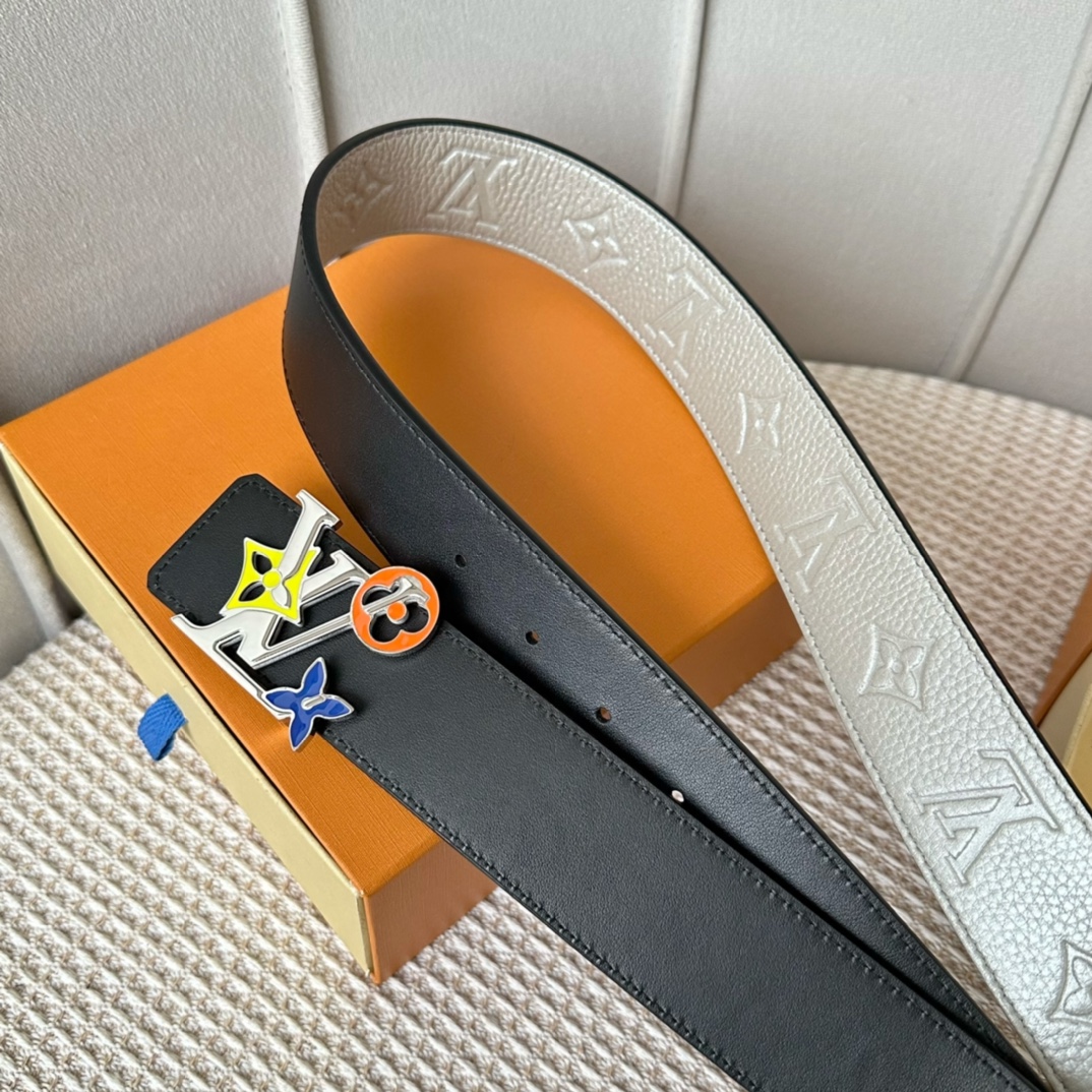 Louis Vuitton Male Basic Belt Cow Leather Black 40mm-s-l