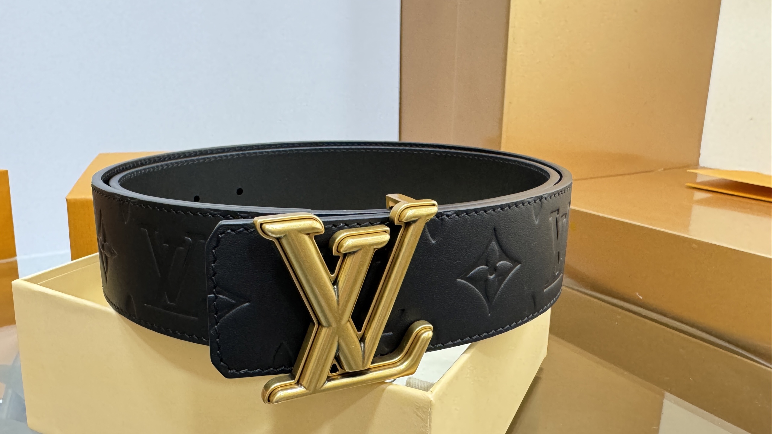 Louis Vuitton Male Basic Belt Cow Leather Black S-m-l