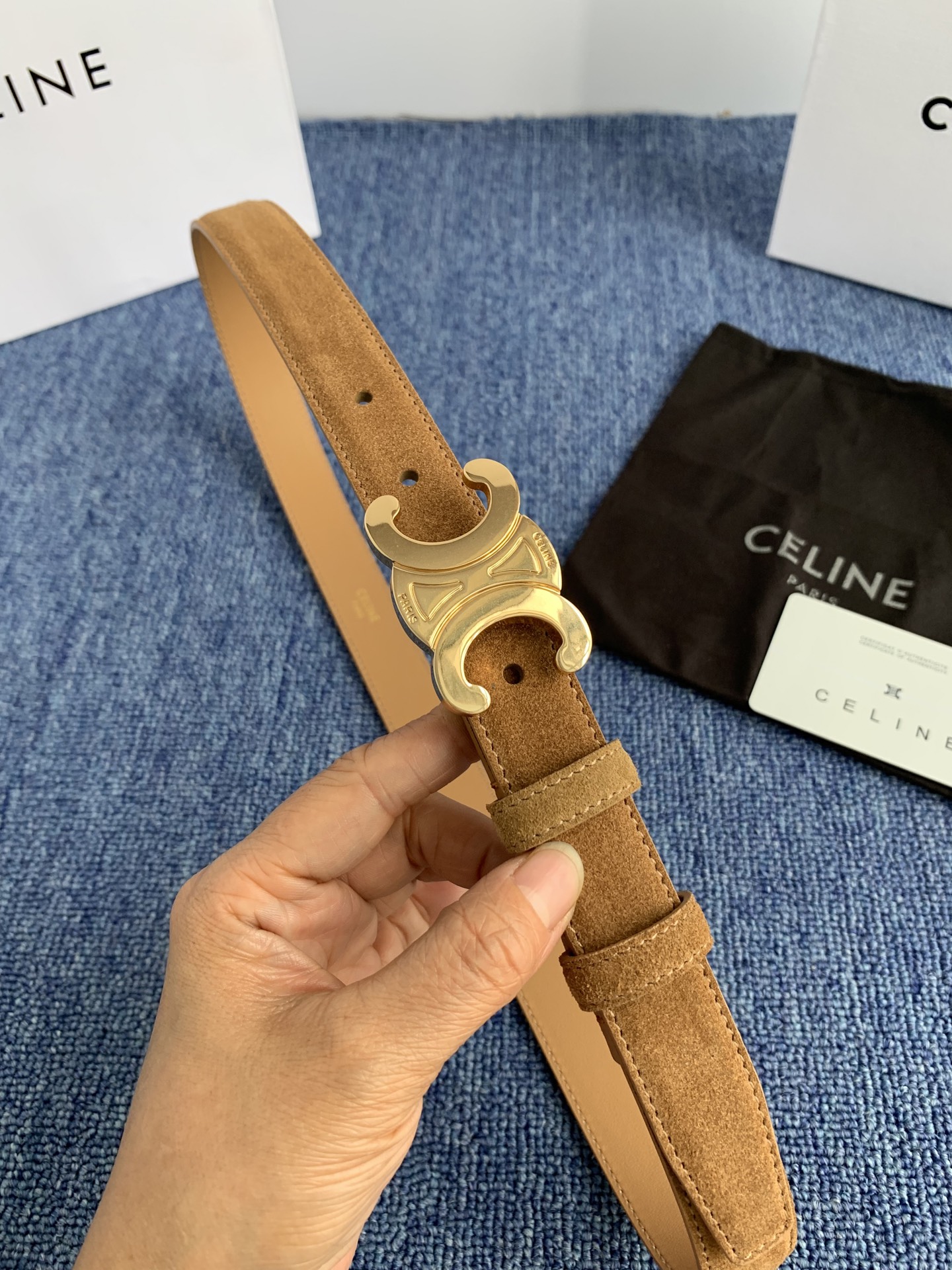 Celine Female Leather Belt Cow Leather Silver Adjustable M