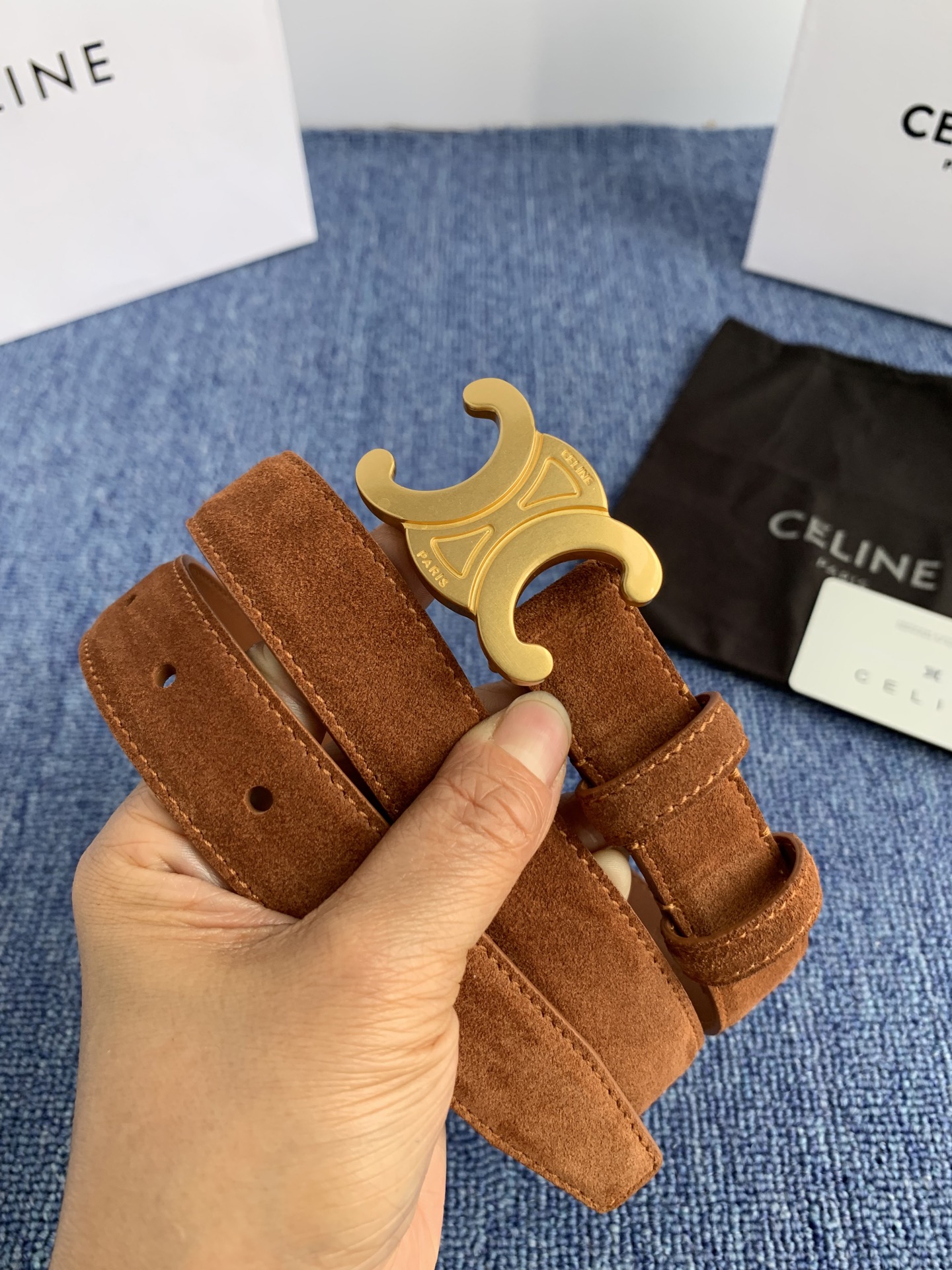 Celine Female Leather Belt Cow Leather Silver Adjustable M