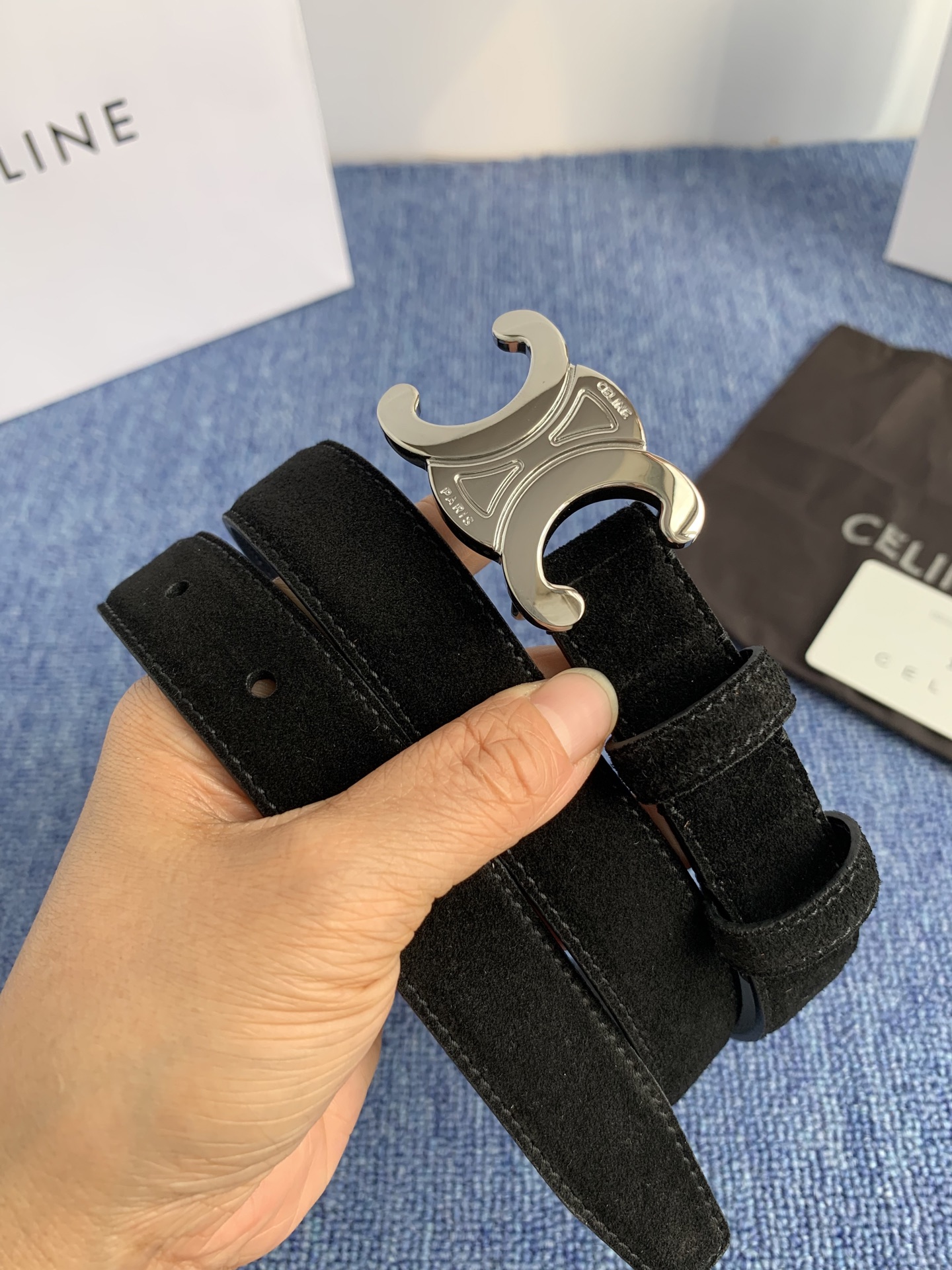 Celine Female Leather Belt Cow Leather Silver Adjustable M