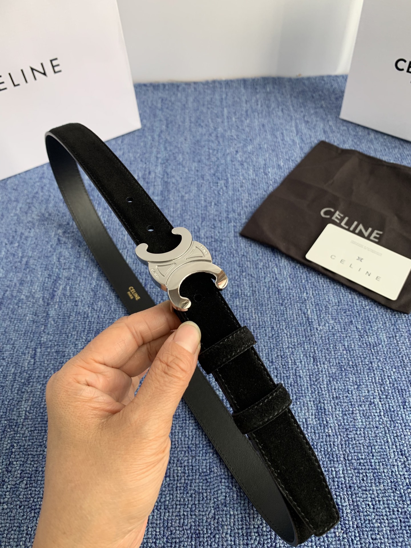Celine Female Leather Belt Cow Leather Silver Adjustable M