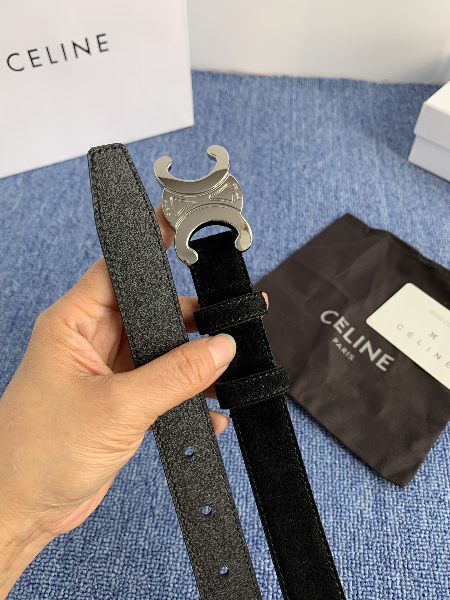 Celine Female Leather Belt Cow Leather Silver Adjustable M