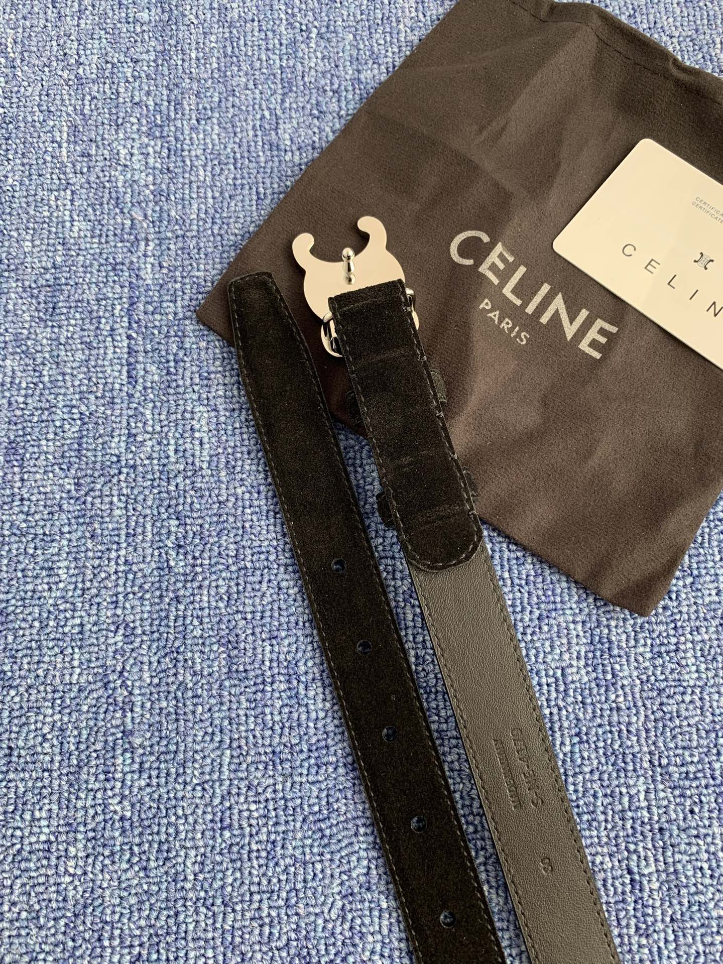 Celine Female Leather Belt Cow Leather Silver Adjustable M