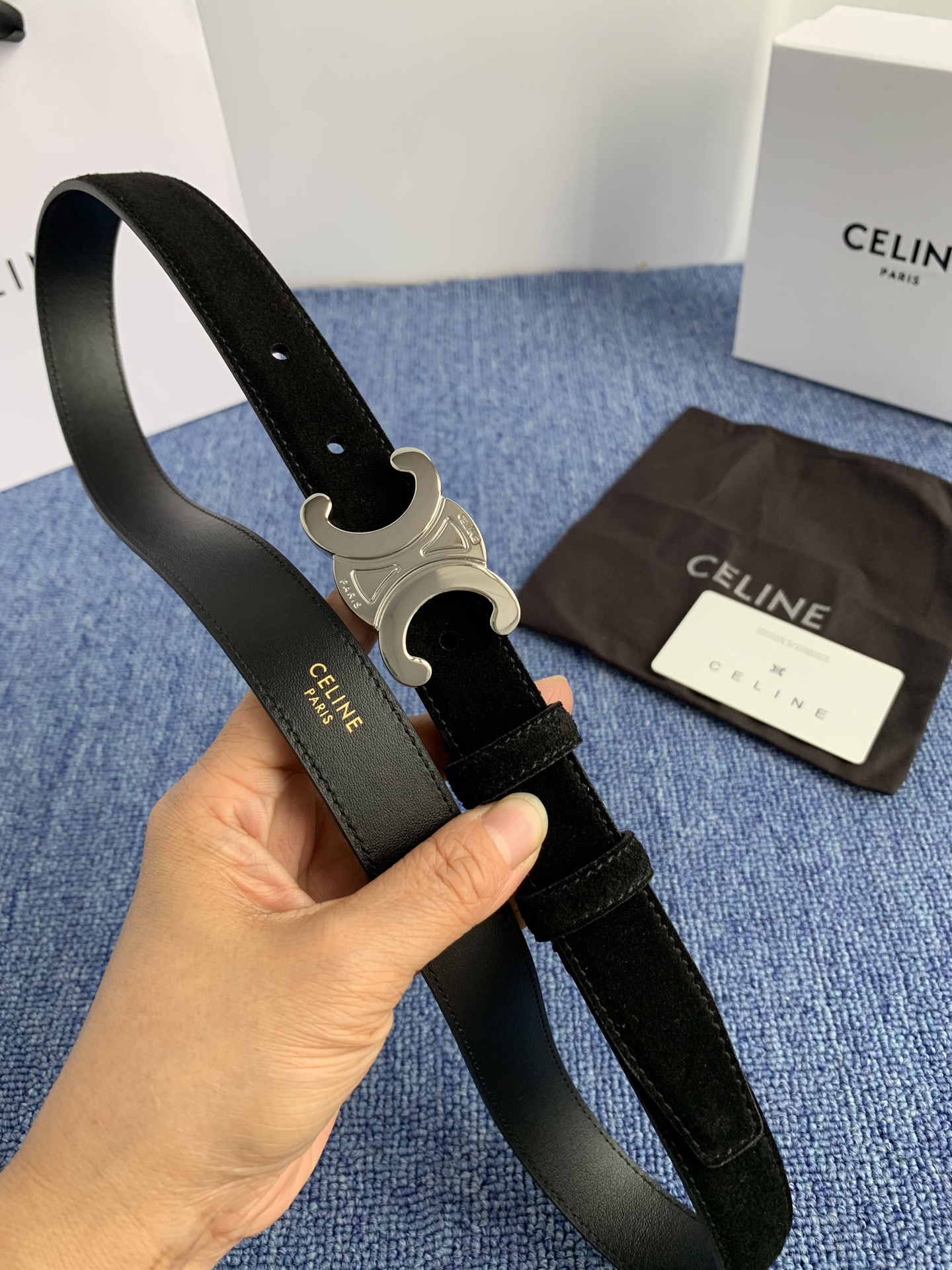 Celine Female Leather Belt Cow Leather Silver Adjustable M