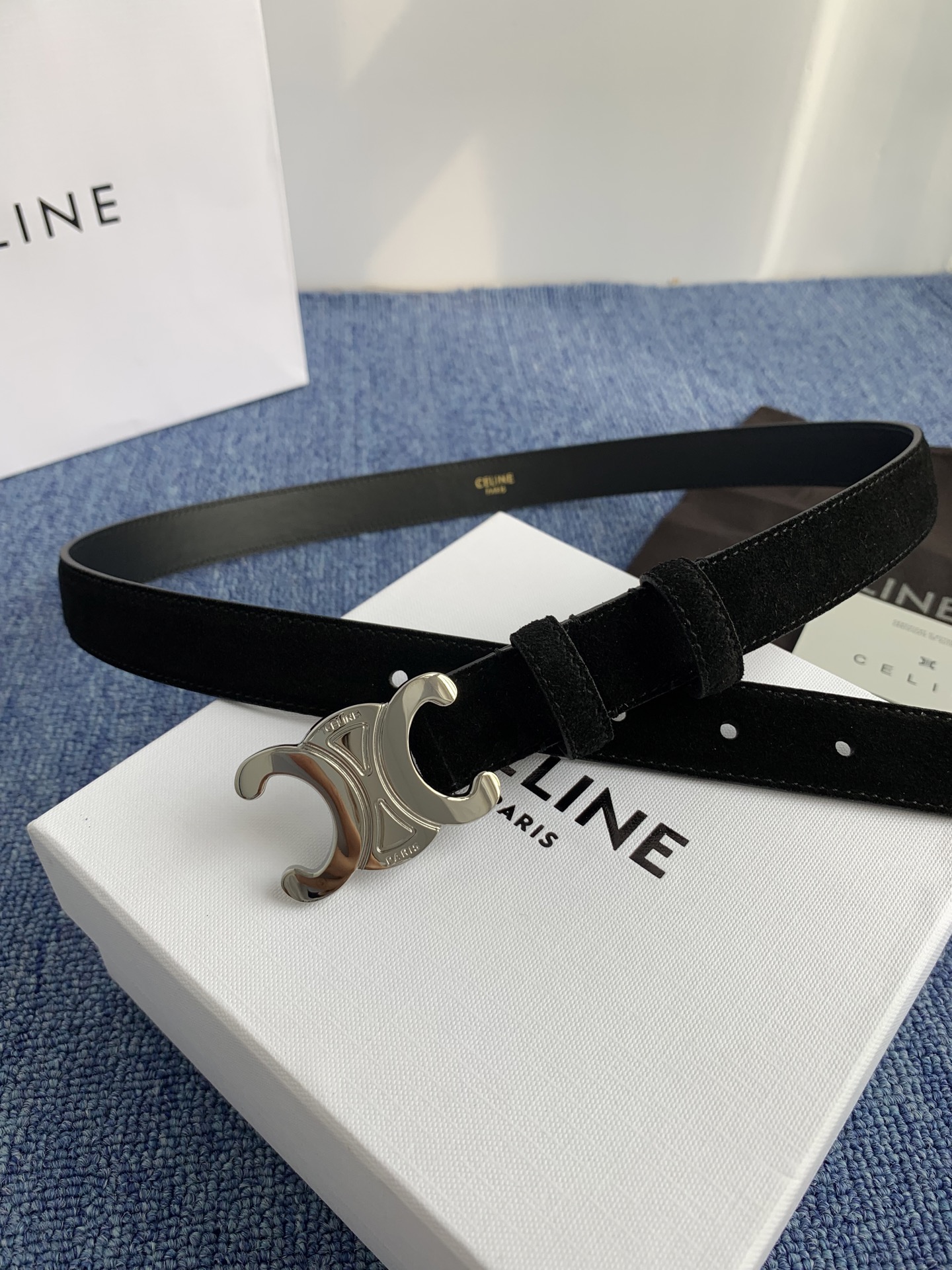 Celine Female Leather Belt Cow Leather Silver Adjustable M