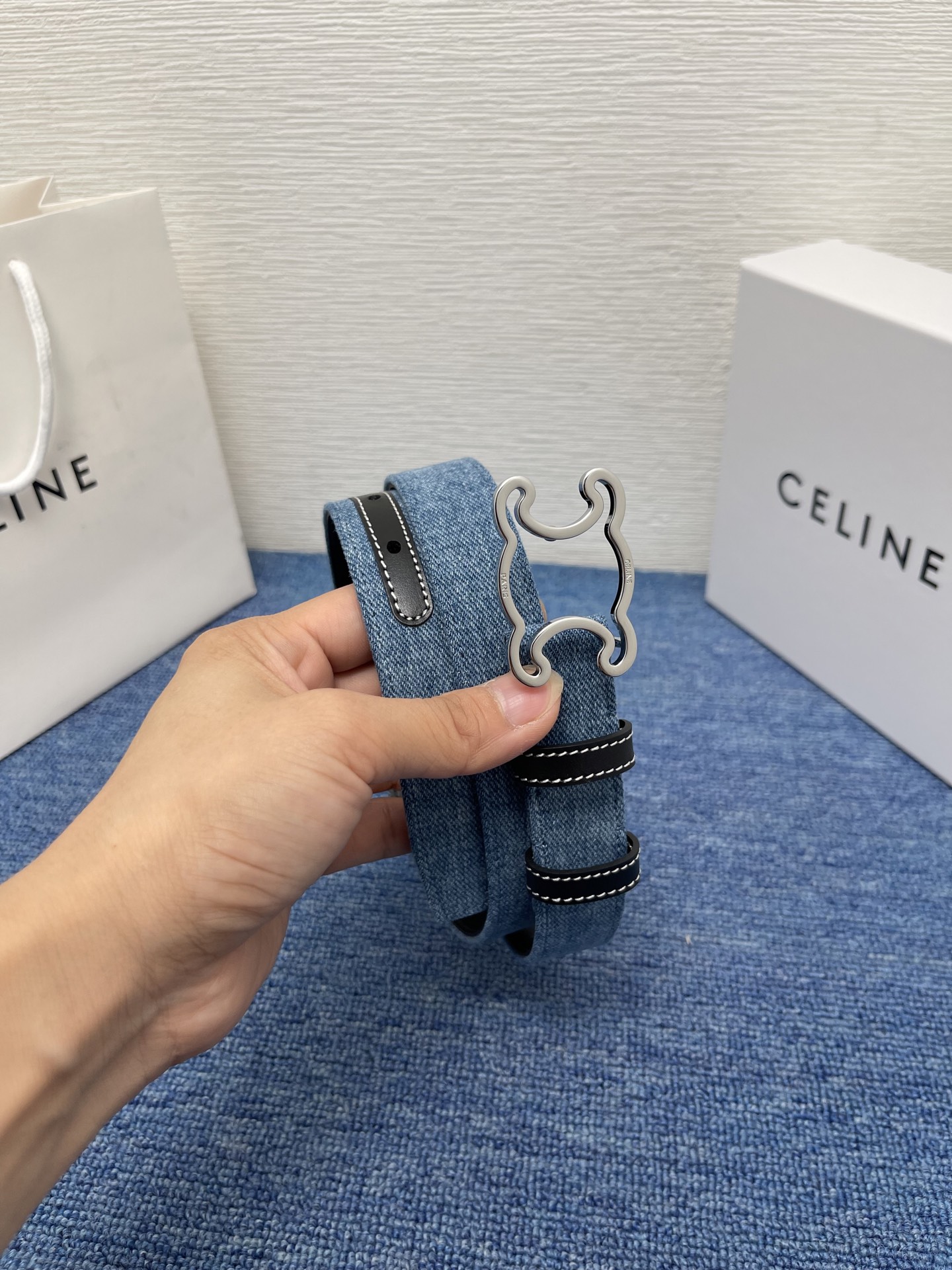 Celine Female Leather Belt Cow Leather Silver Adjustable M