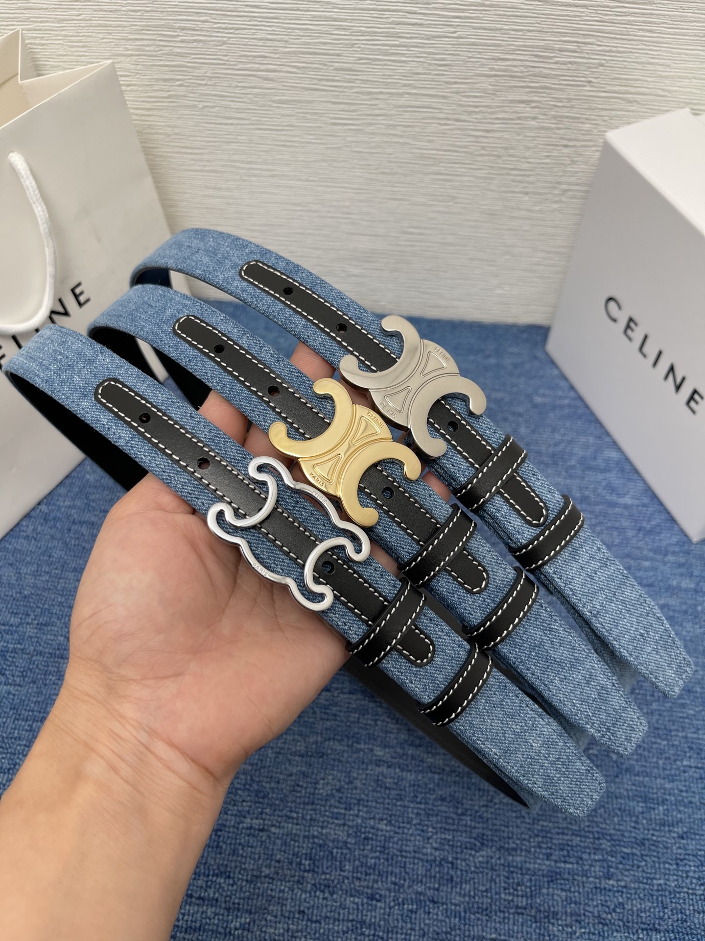 Celine Female Leather Belt Cow Leather Silver Adjustable M