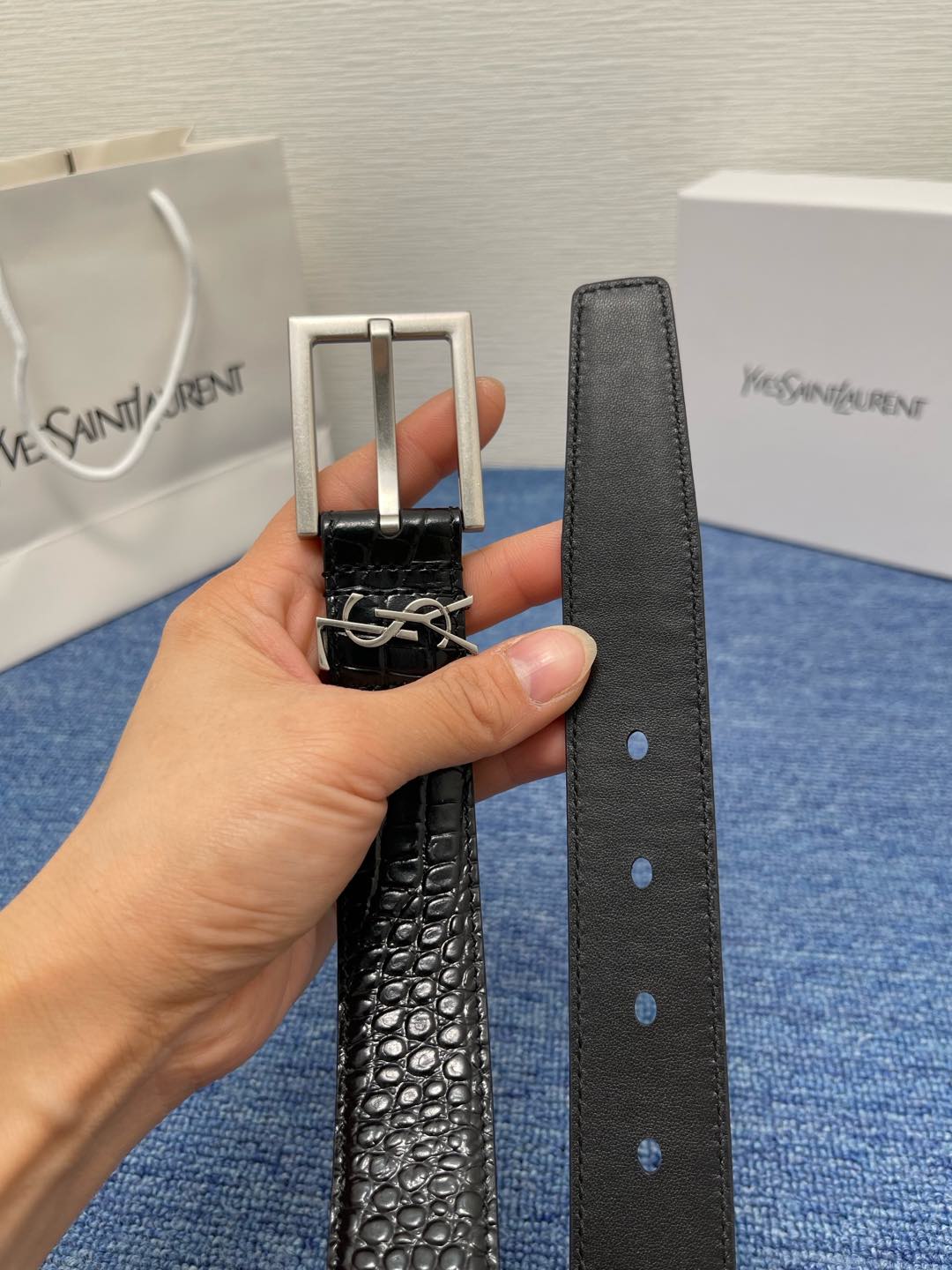 Saint Laurent Female Leather Belt Cow Leather Silver Adjustable
