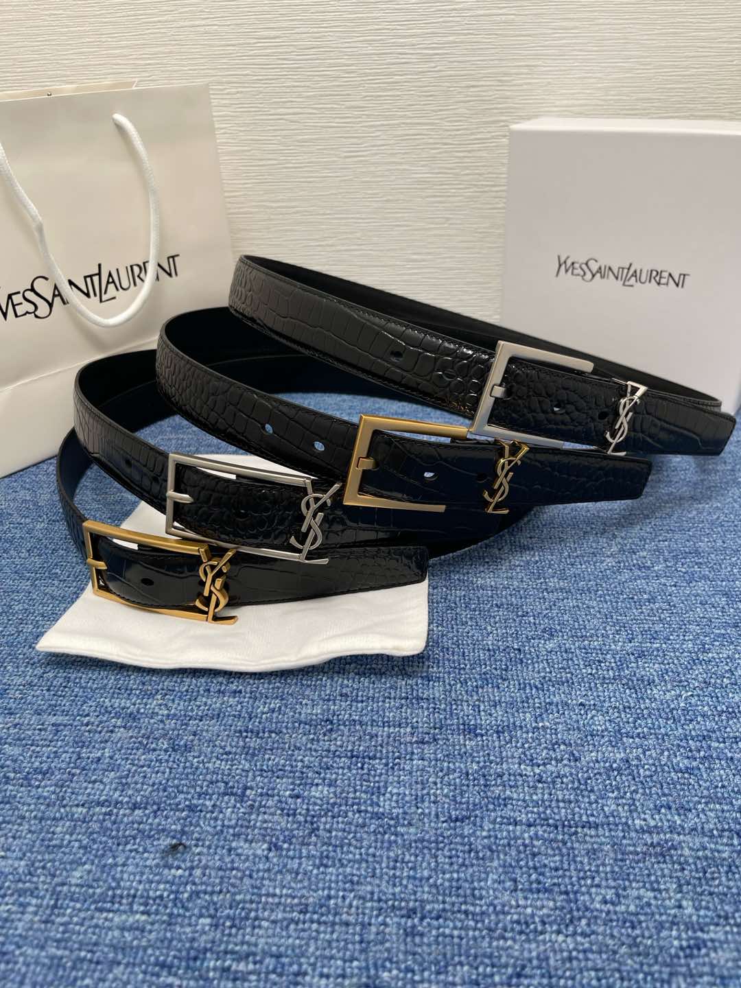 Saint Laurent Female Leather Belt Cow Leather Silver Adjustable