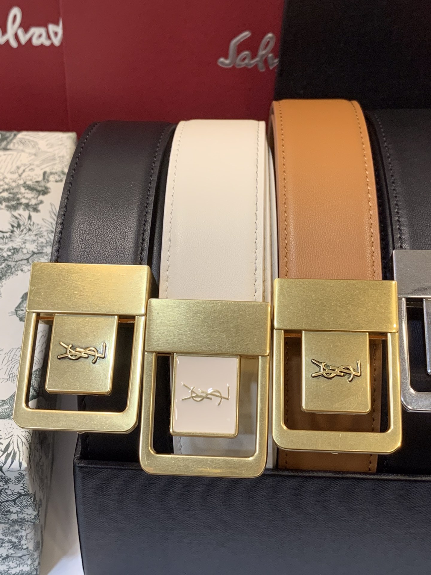 Saint Laurent Female Basic Belt Cow Leather Black Adjustable S-l