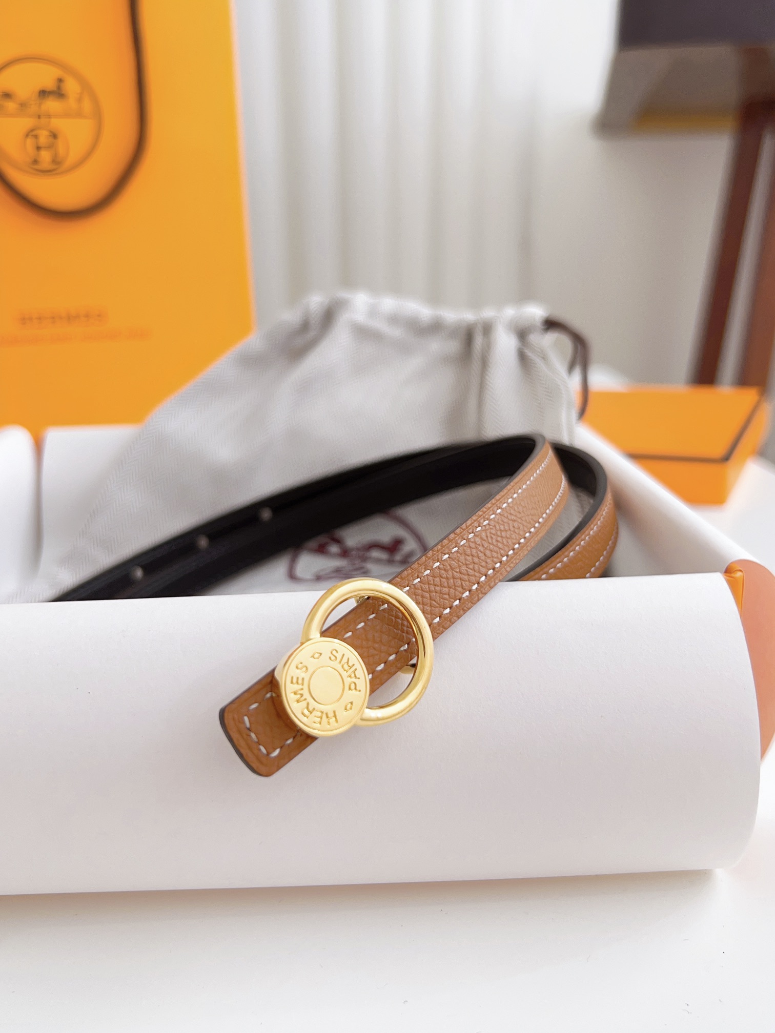 Hermès Female Basic Belt Cow Leather Silver 110cm-m