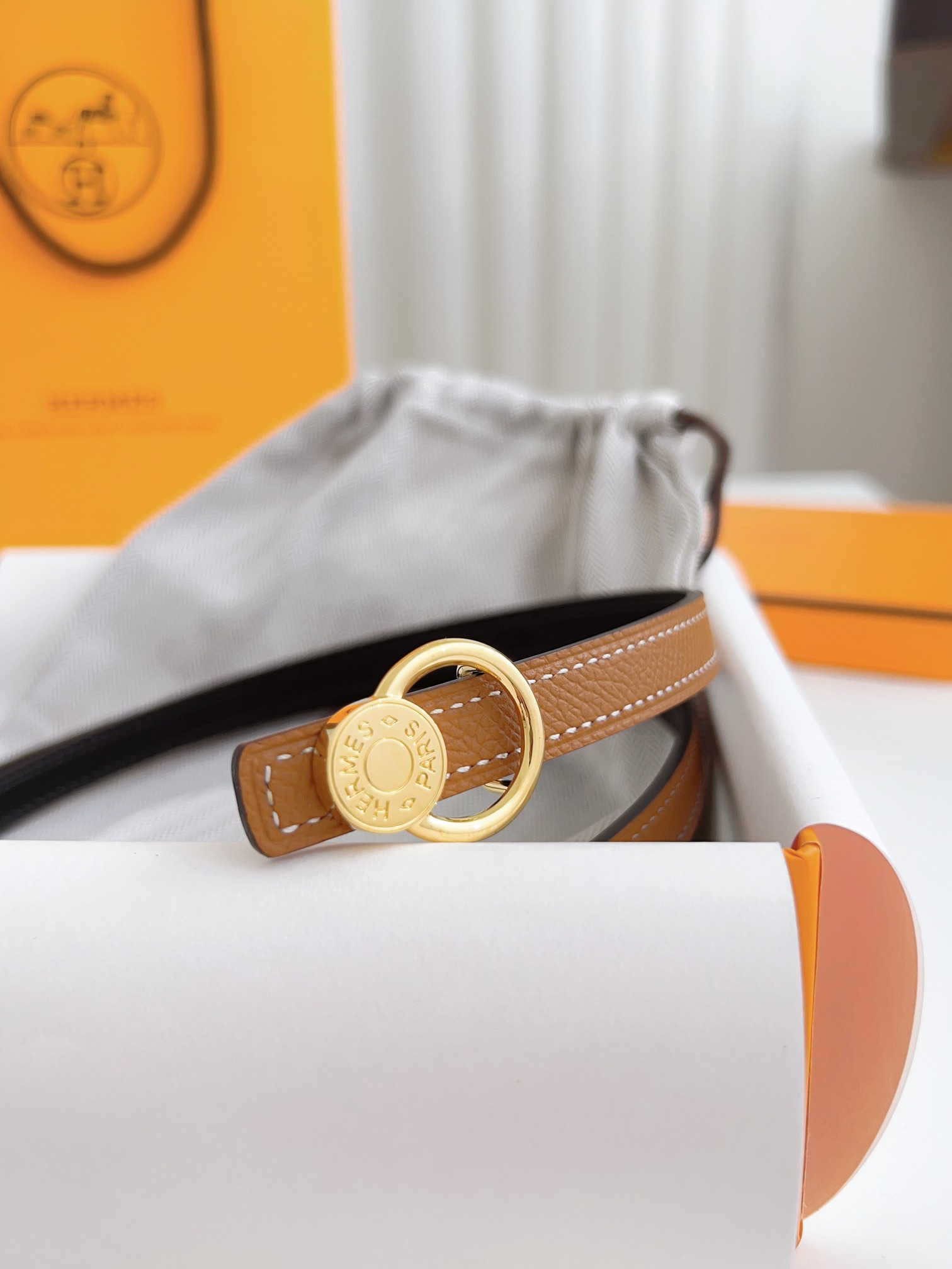 Hermès Female Basic Belt Cow Leather Silver 110cm-m