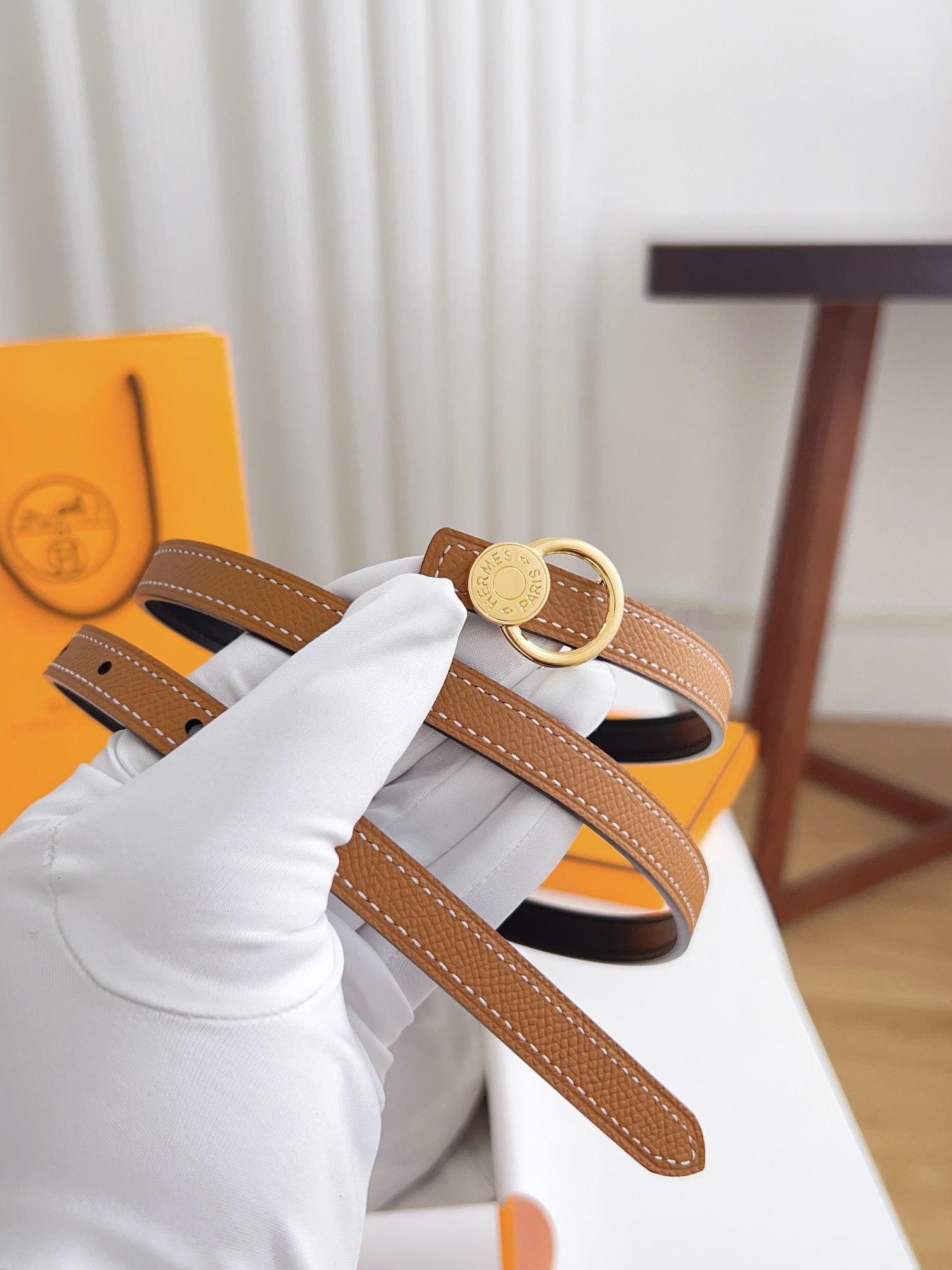 Hermès Female Basic Belt Cow Leather Silver 110cm-m