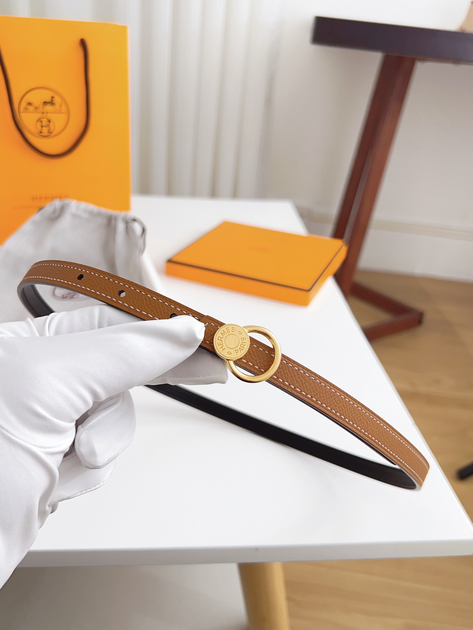 Hermès Female Basic Belt Cow Leather Silver 110cm-m