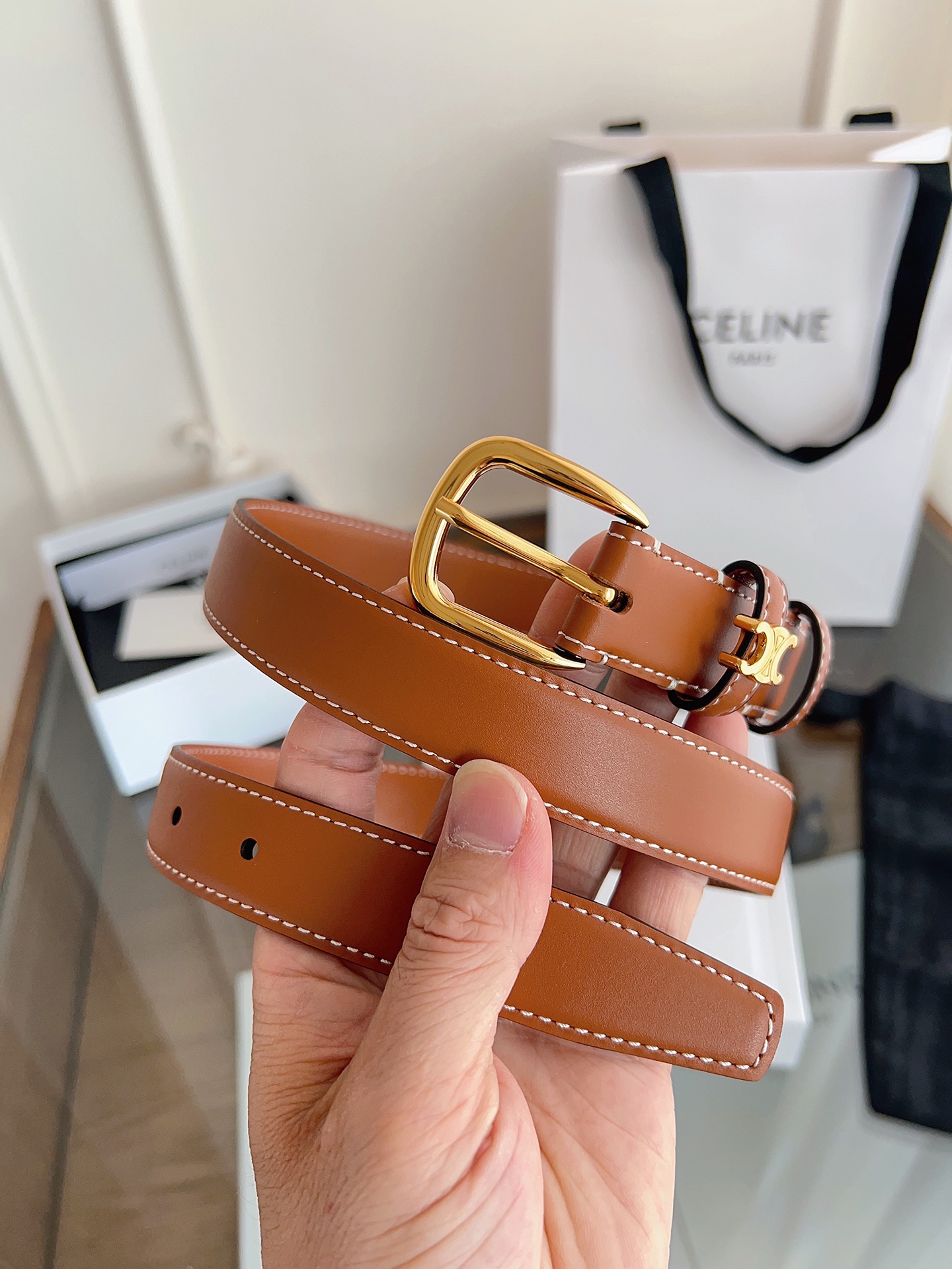 Celine Female Leather Belt Cow Leather Gold M-l