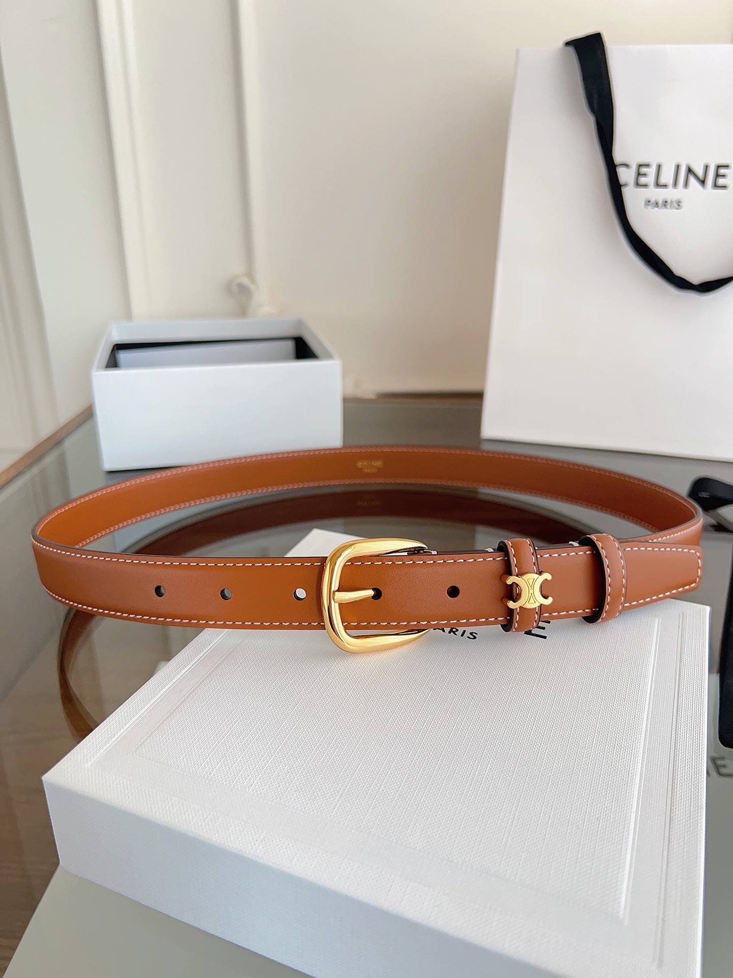 Celine Female Leather Belt Cow Leather Gold M-l