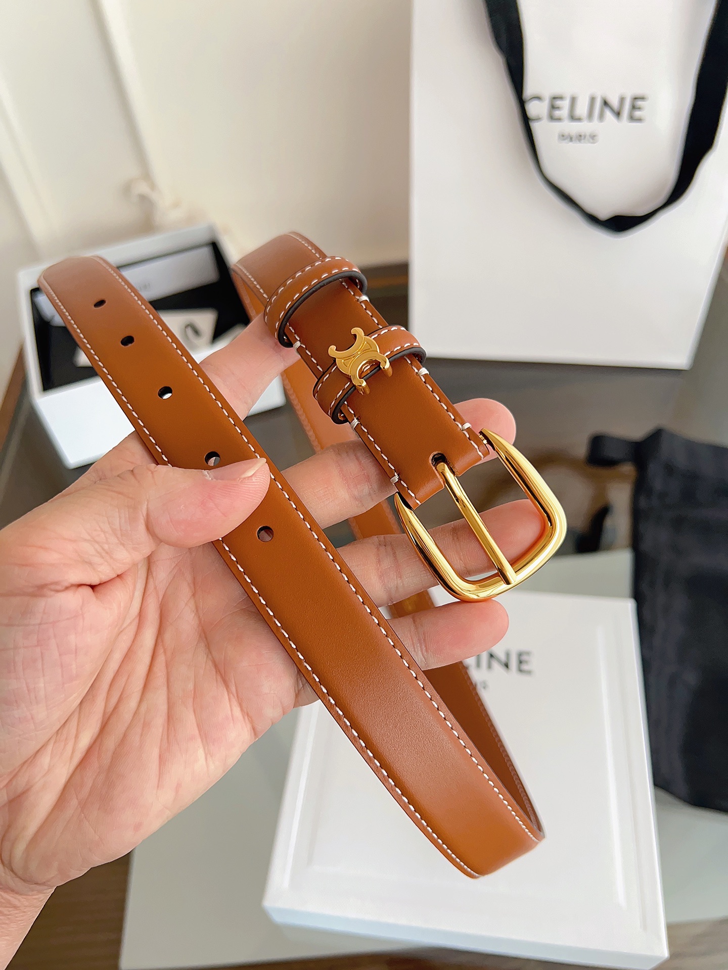 Celine Female Leather Belt Cow Leather Gold M-l