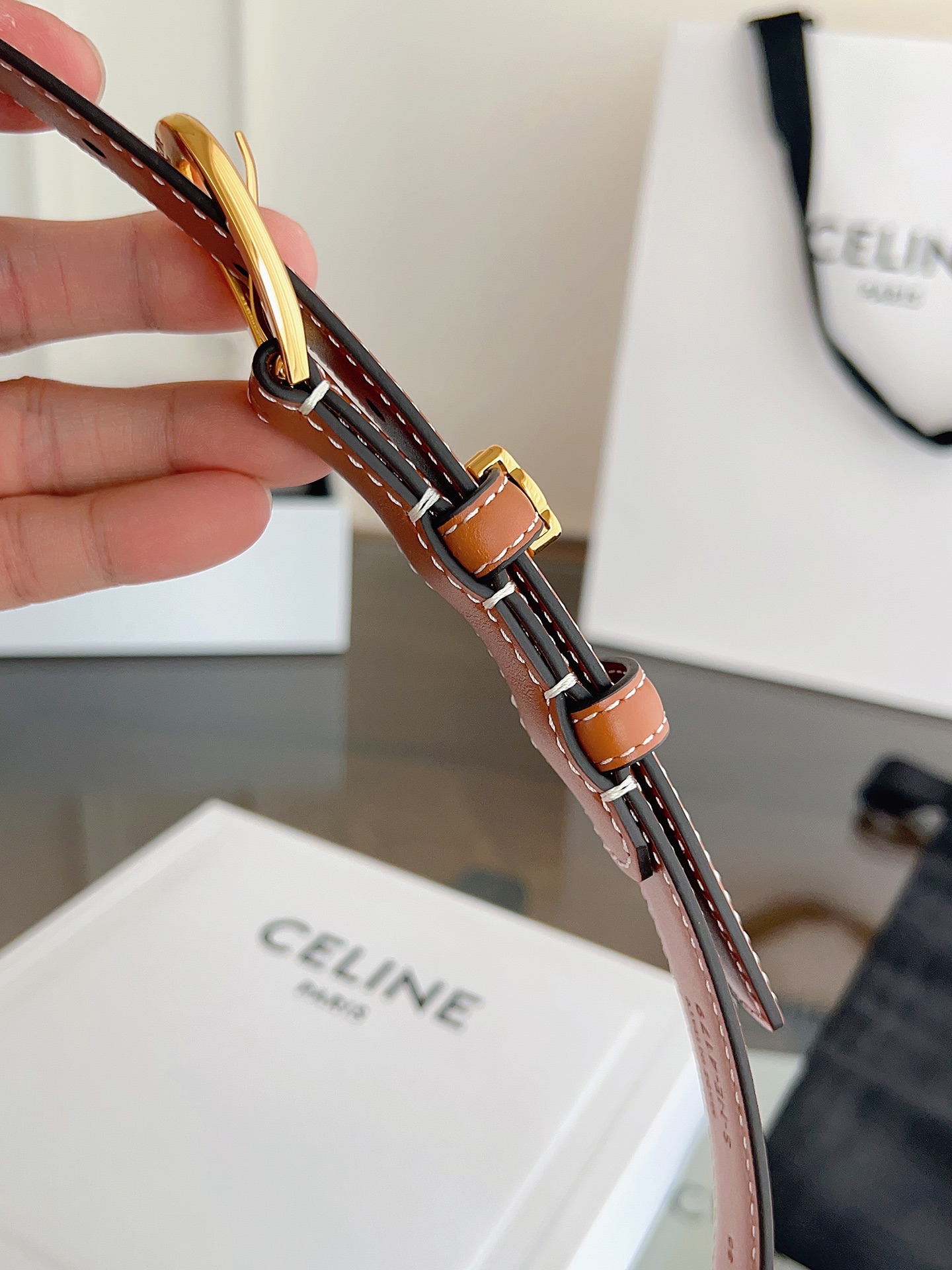 Celine Female Leather Belt Cow Leather Gold M-l