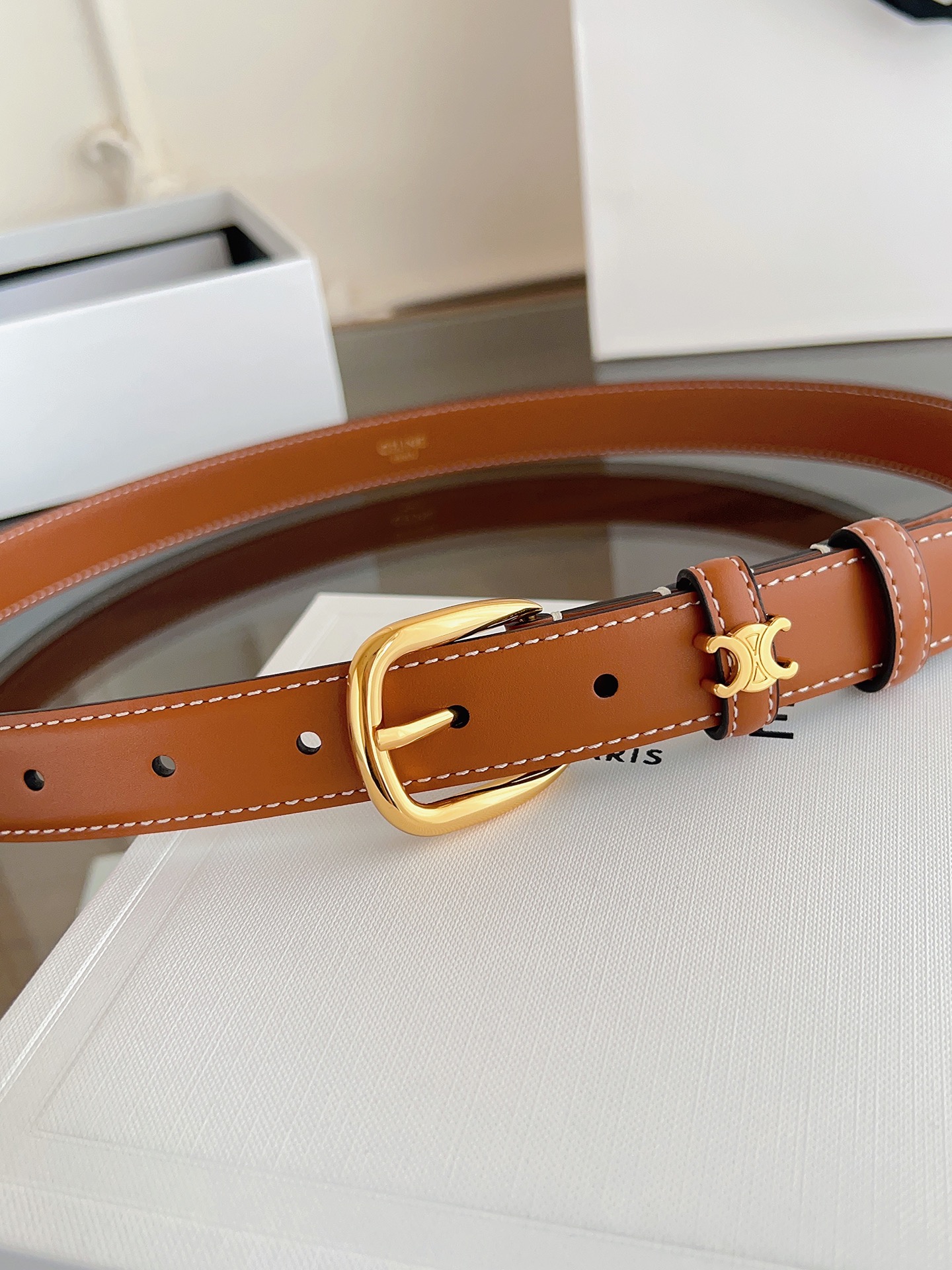 Celine Female Leather Belt Cow Leather Gold M-l