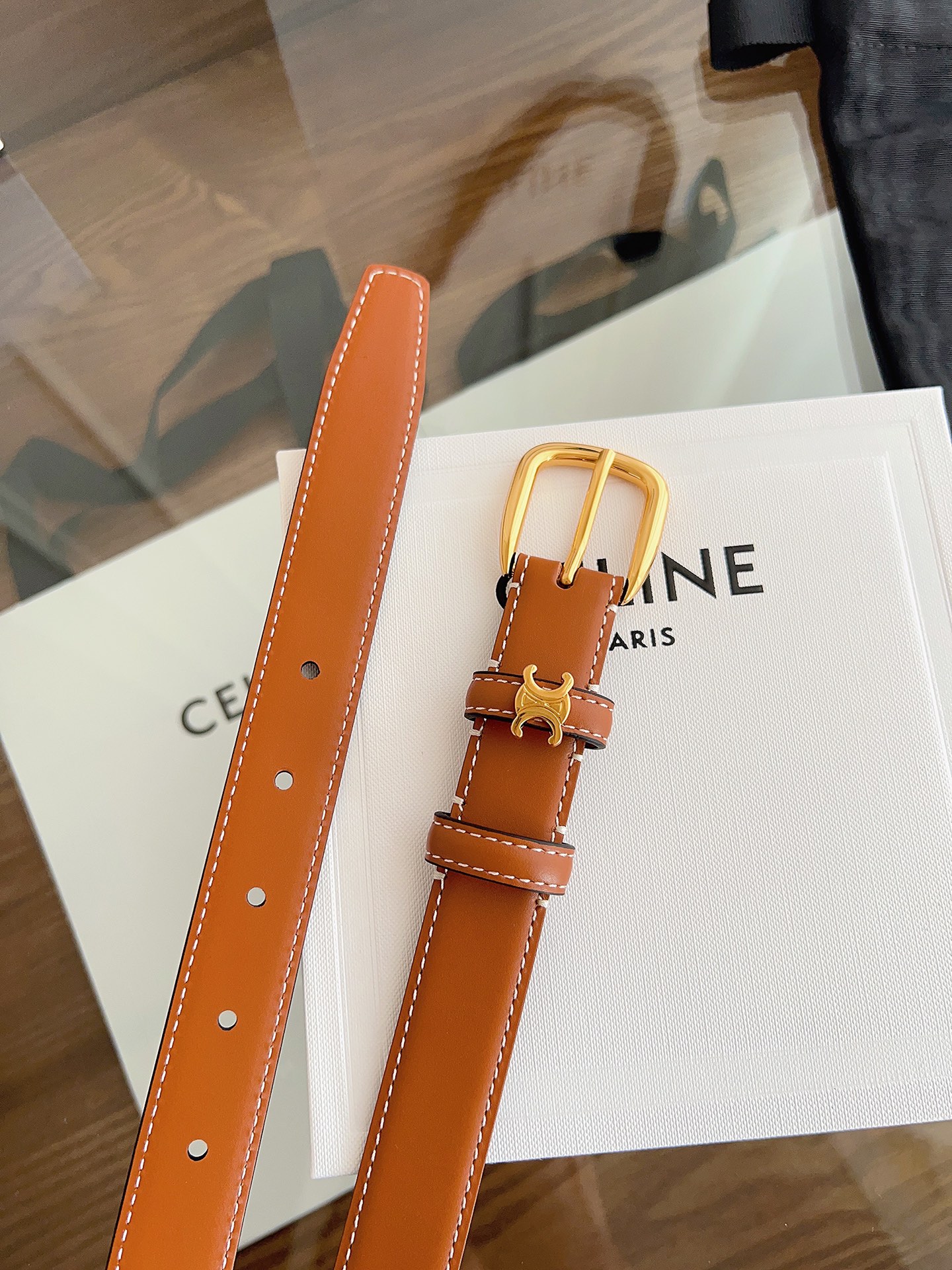 Celine Female Leather Belt Cow Leather Gold M-l