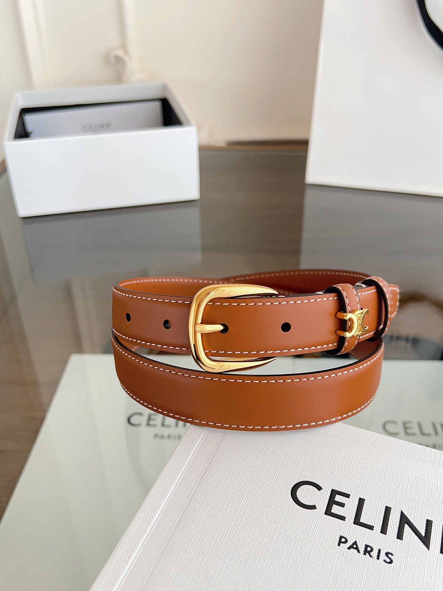 Celine Female Leather Belt Cow Leather Gold M-l