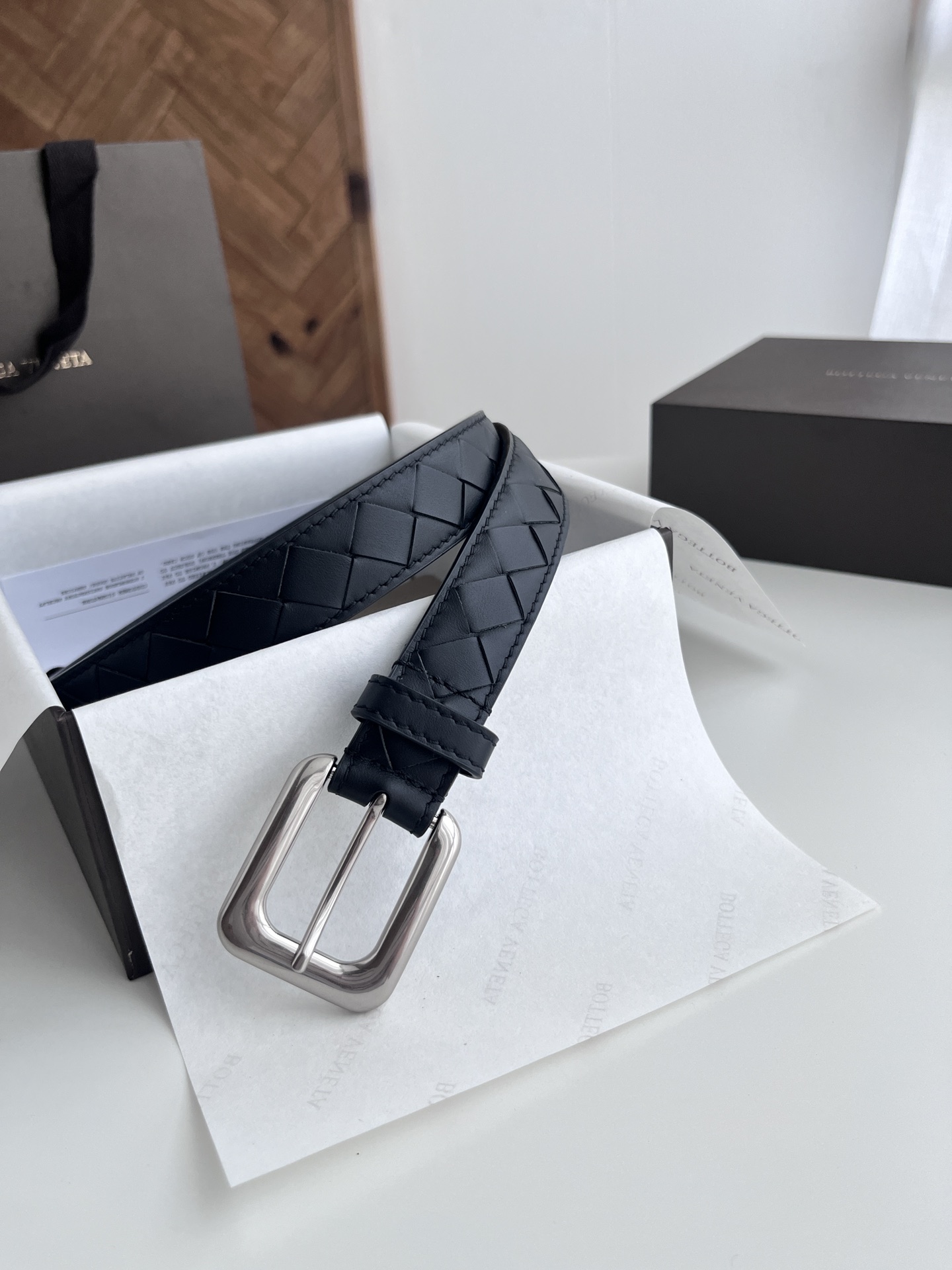 Bottega Veneta Female Pin Buckle Belt Cow Leather Black M